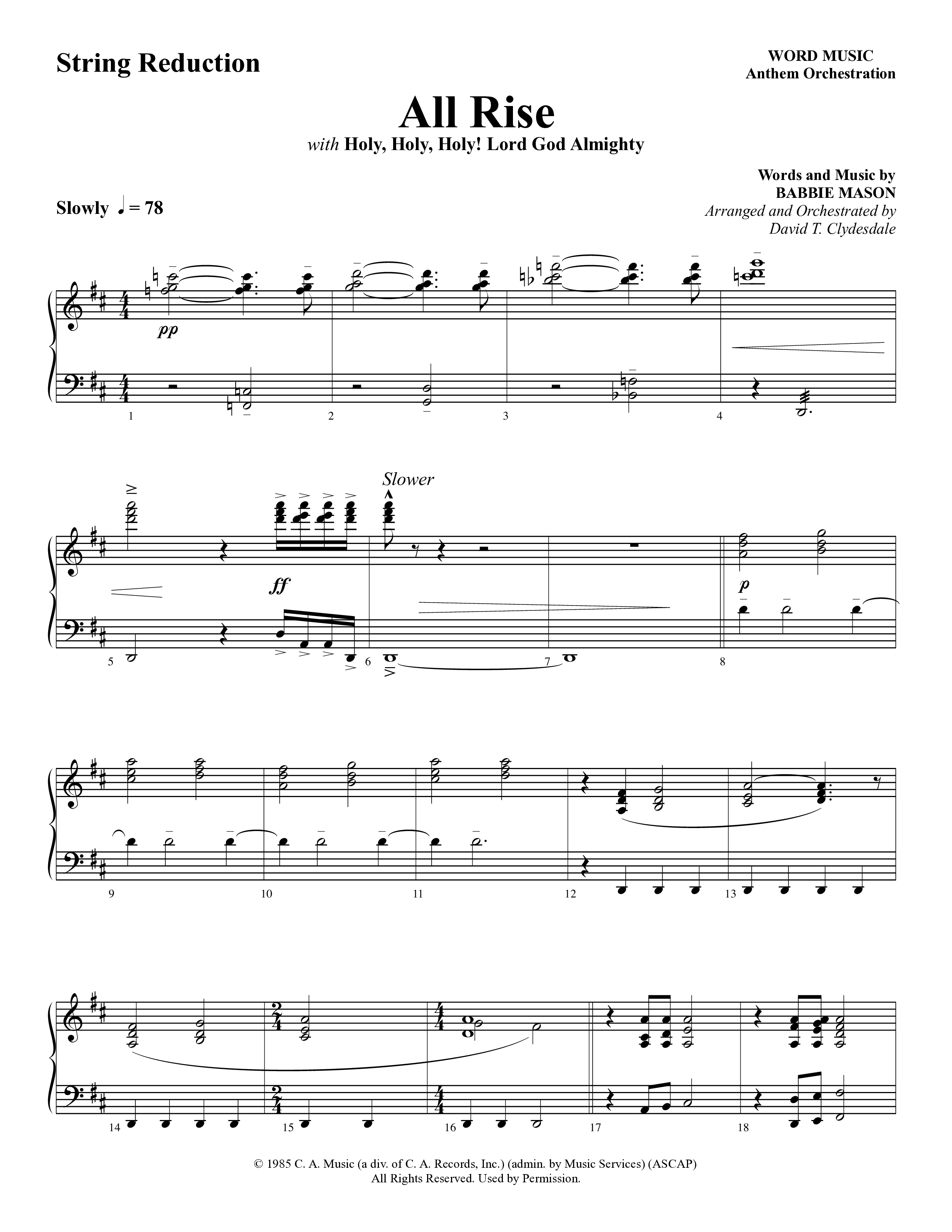 All Rise (with Holy Holy Holy Lord God Almighty) (Choral Anthem SATB) String Reduction (Word Music Choral / Arr. David Clydesdale)