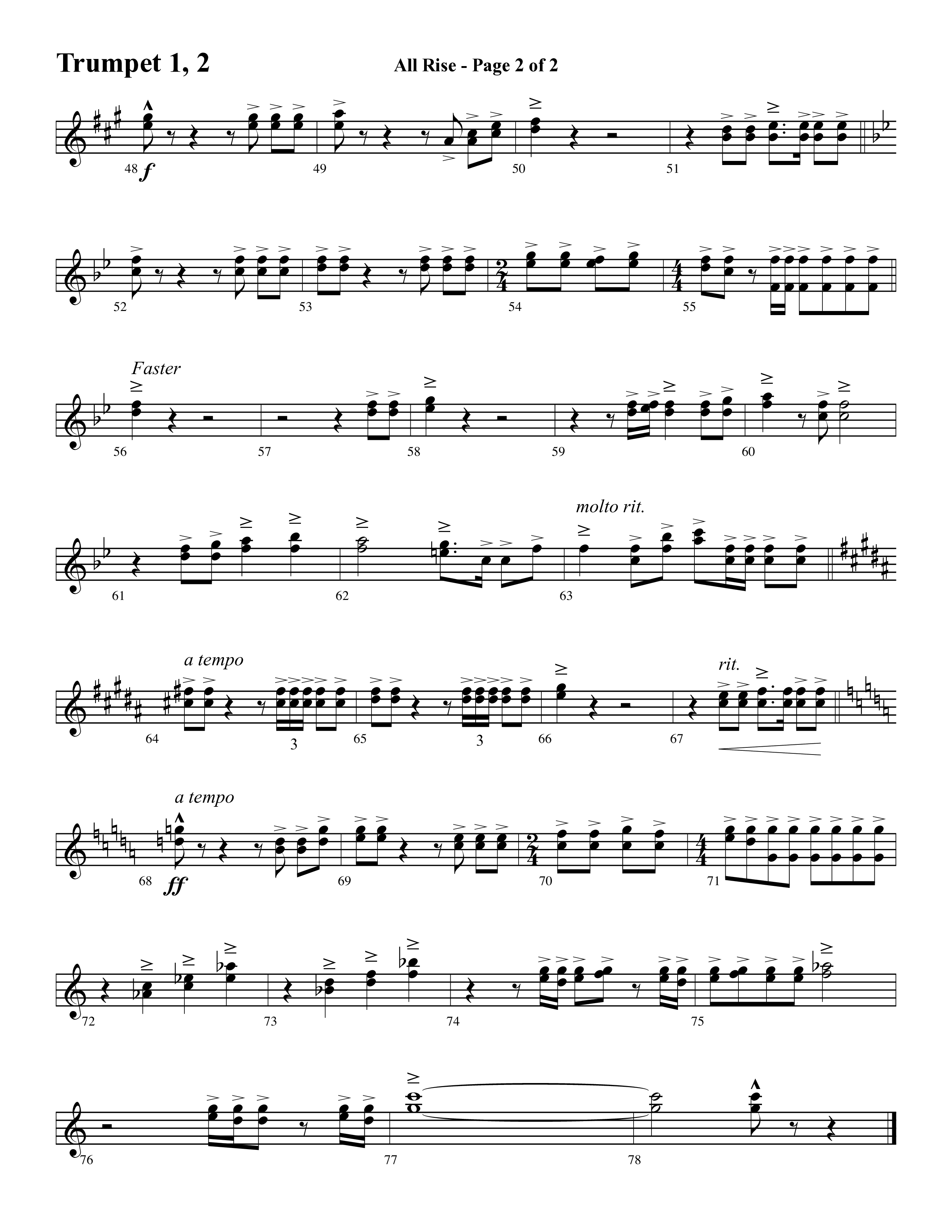 All Rise (with Holy Holy Holy Lord God Almighty) (Choral Anthem SATB) Trumpet 1,2 (Word Music Choral / Arr. David Clydesdale)