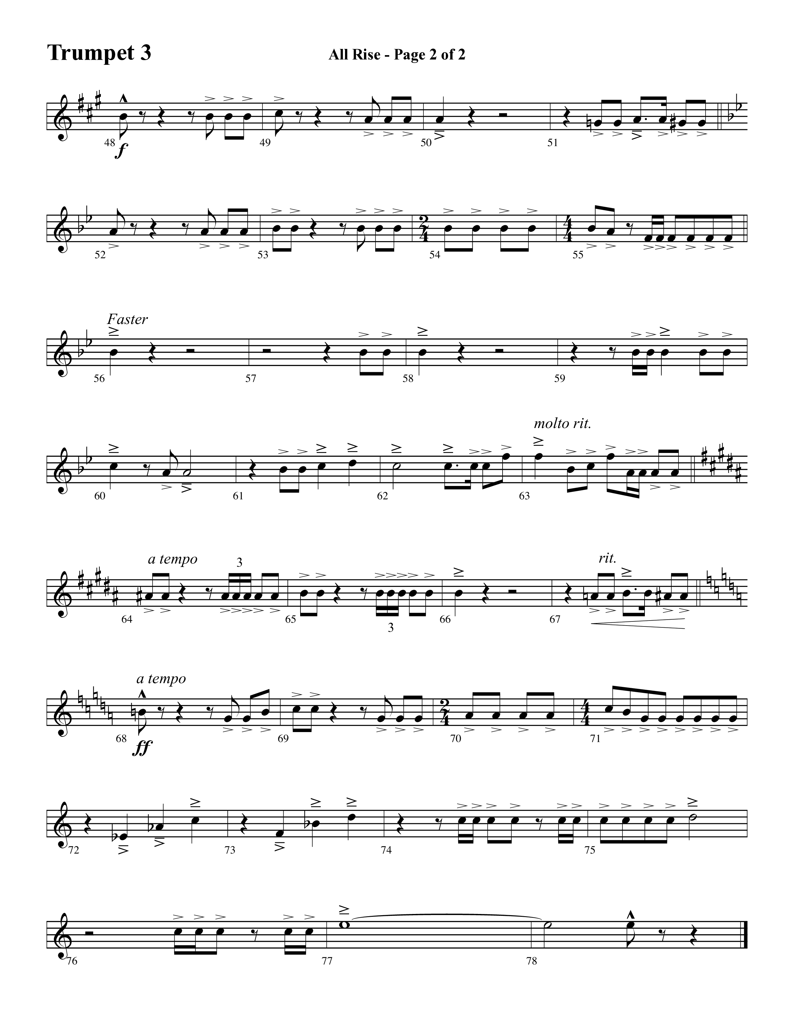 All Rise (with Holy Holy Holy Lord God Almighty) (Choral Anthem SATB) Trumpet 3 (Word Music Choral / Arr. David Clydesdale)
