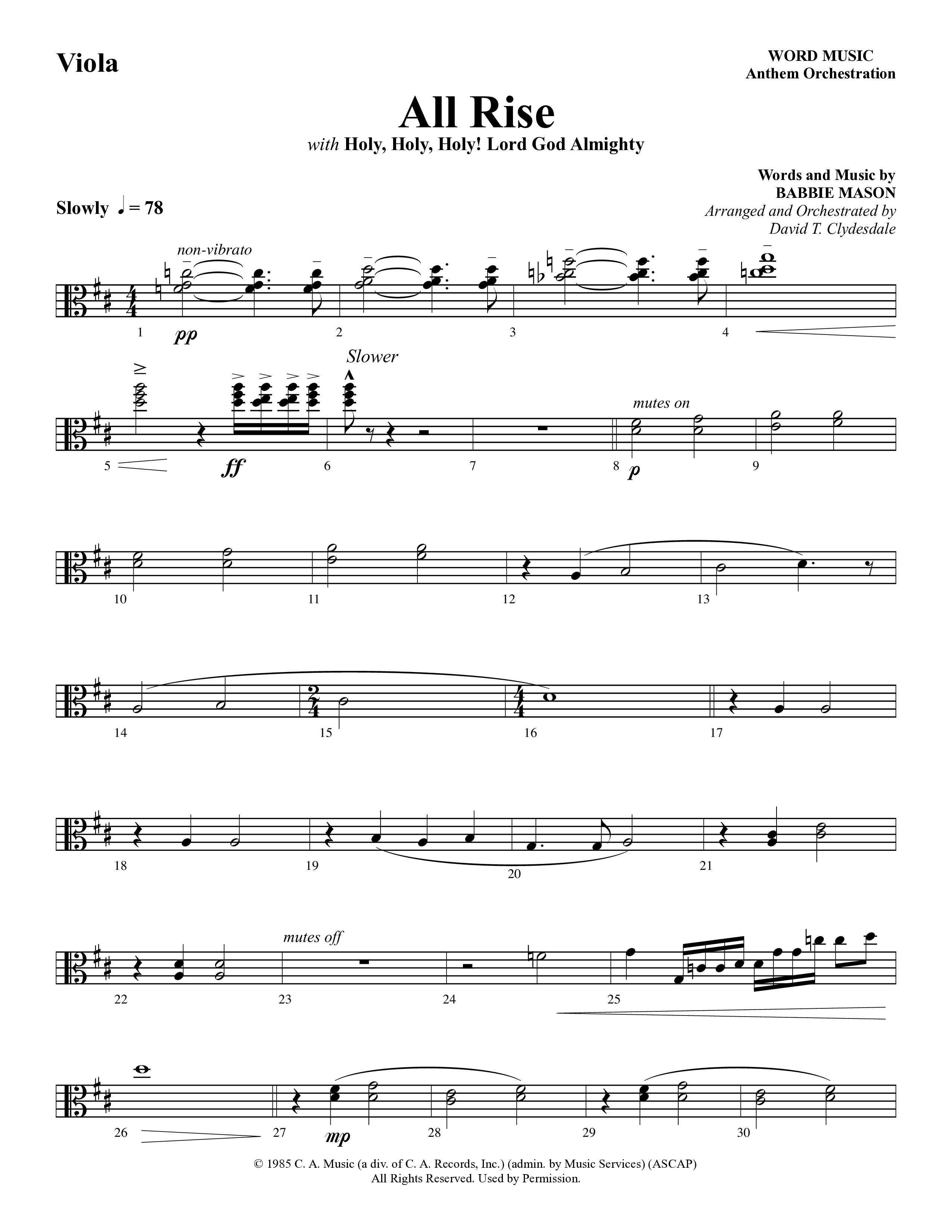 All Rise (with Holy Holy Holy Lord God Almighty) (Choral Anthem SATB) Viola (Word Music Choral / Arr. David Clydesdale)