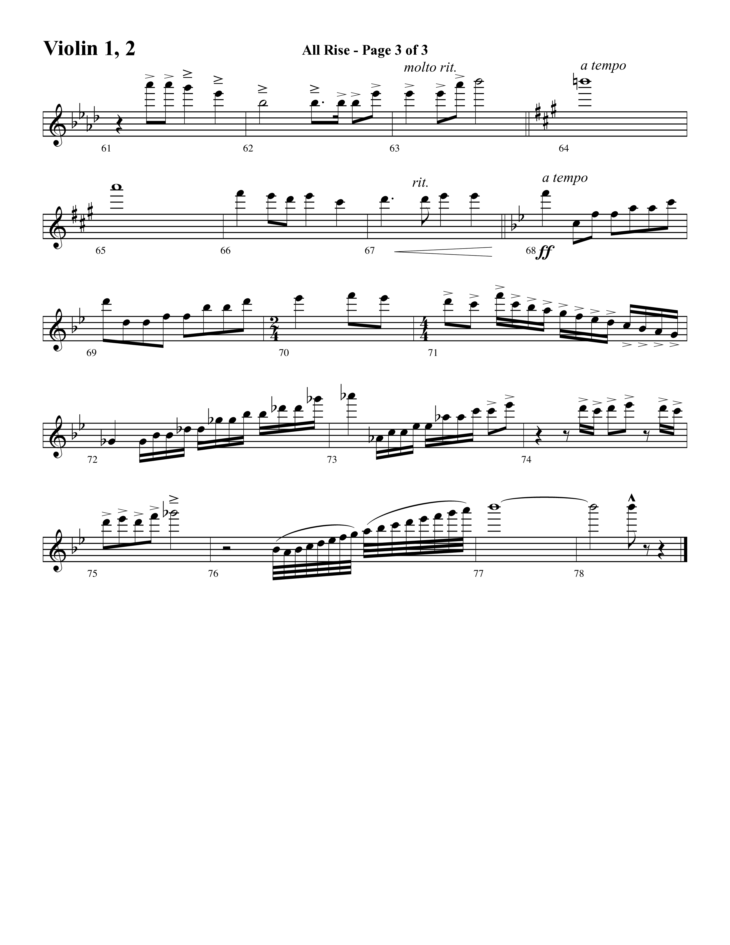 All Rise (with Holy Holy Holy Lord God Almighty) (Choral Anthem SATB) Violin 1/2 (Word Music Choral / Arr. David Clydesdale)