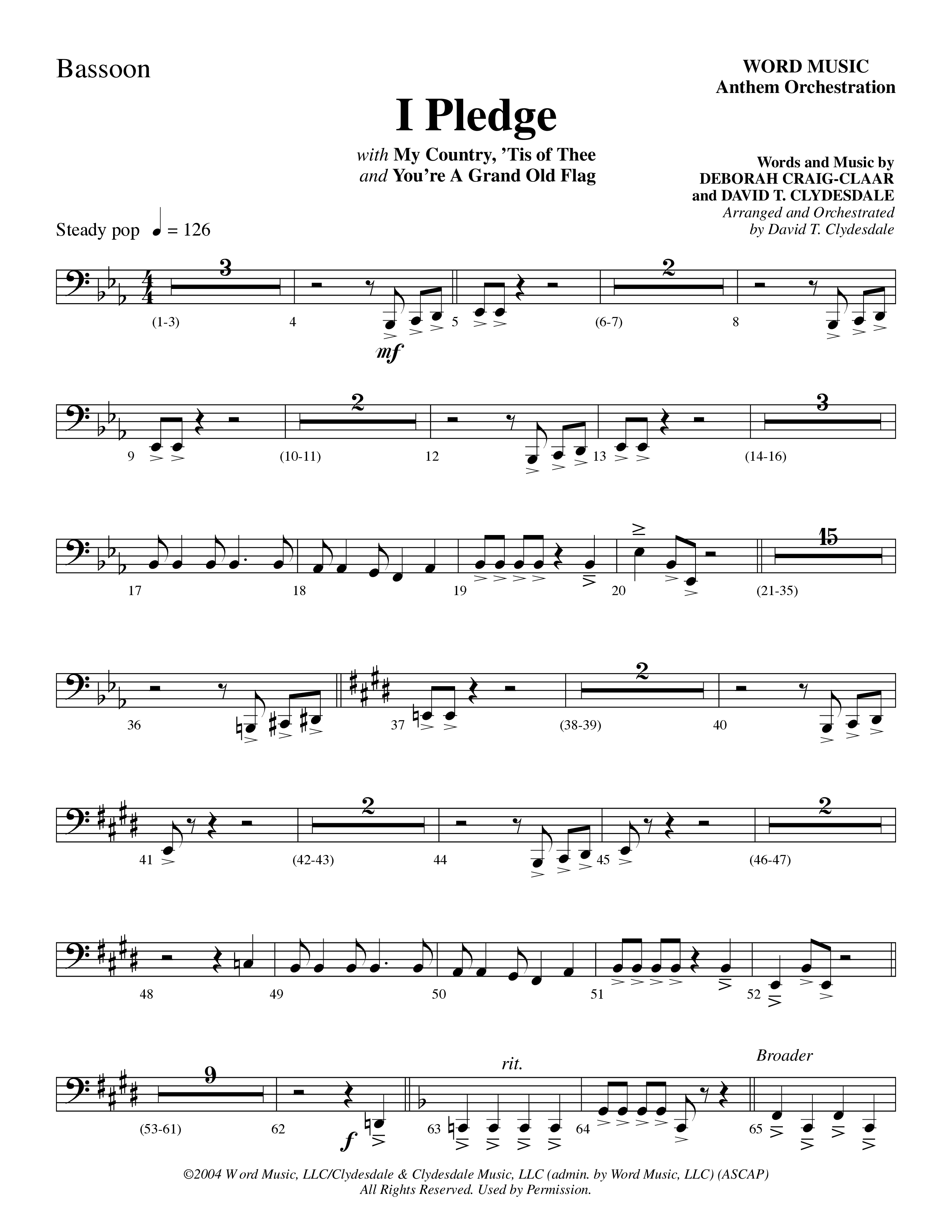 I Pledge (with My Country Tis Of Thee and You're A Grand Old Flag) (Choral Anthem SATB) Bassoon (Word Music Choral / Arr. David Clydesdale)
