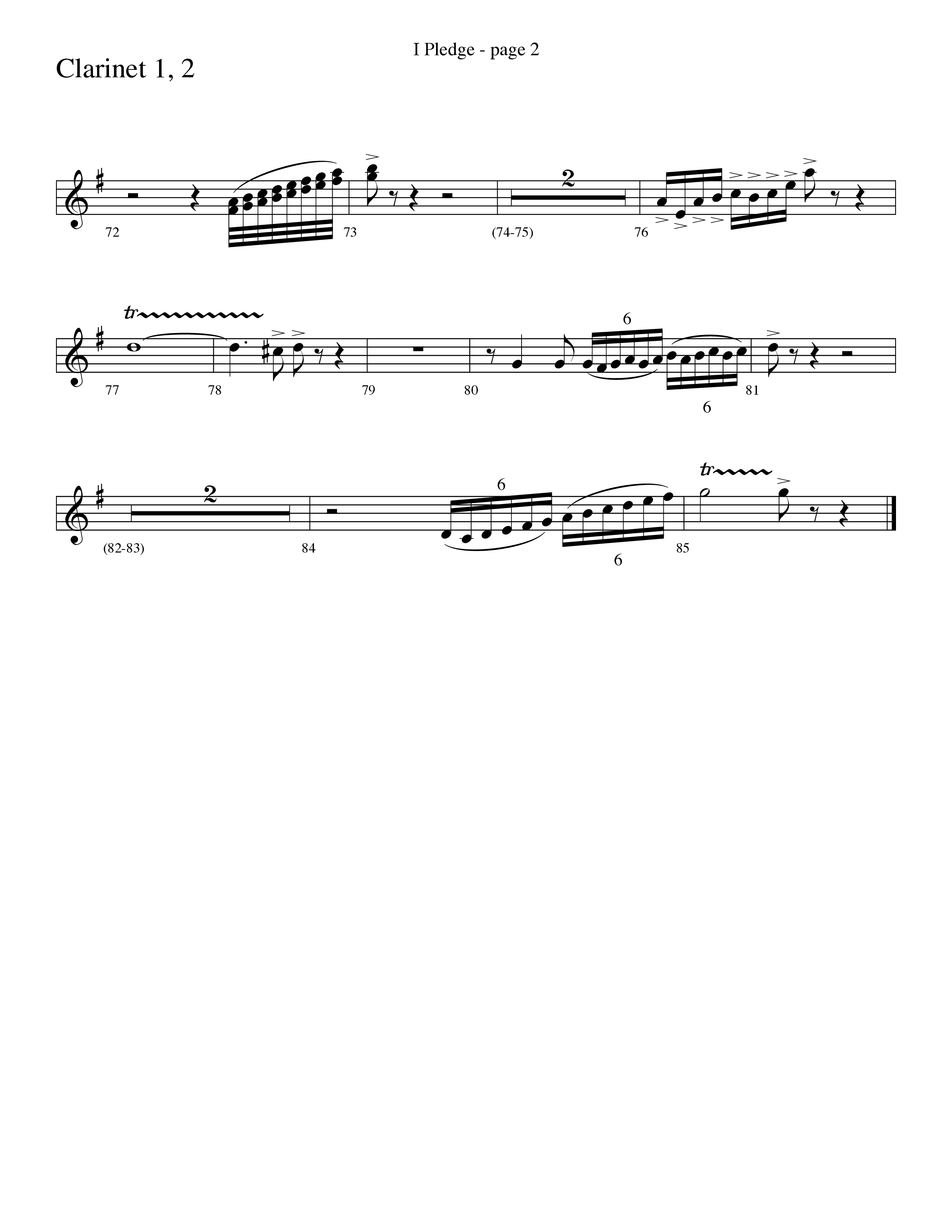 I Pledge (with My Country Tis Of Thee and You're A Grand Old Flag) (Choral Anthem SATB) Clarinet 1/2 (Word Music Choral / Arr. David Clydesdale)