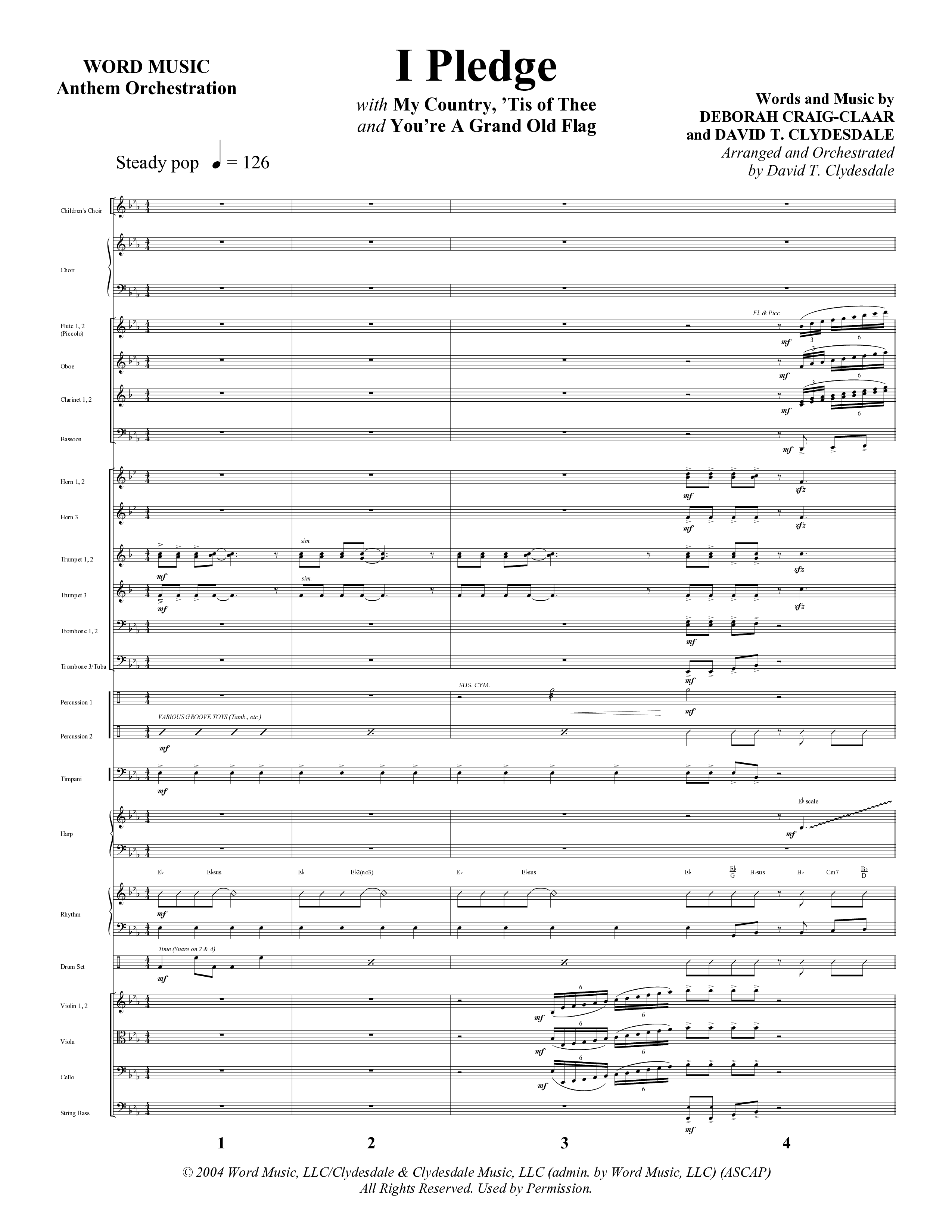 I Pledge (with My Country Tis Of Thee and You're A Grand Old Flag) (Choral Anthem SATB) Orchestration (Word Music Choral / Arr. David Clydesdale)