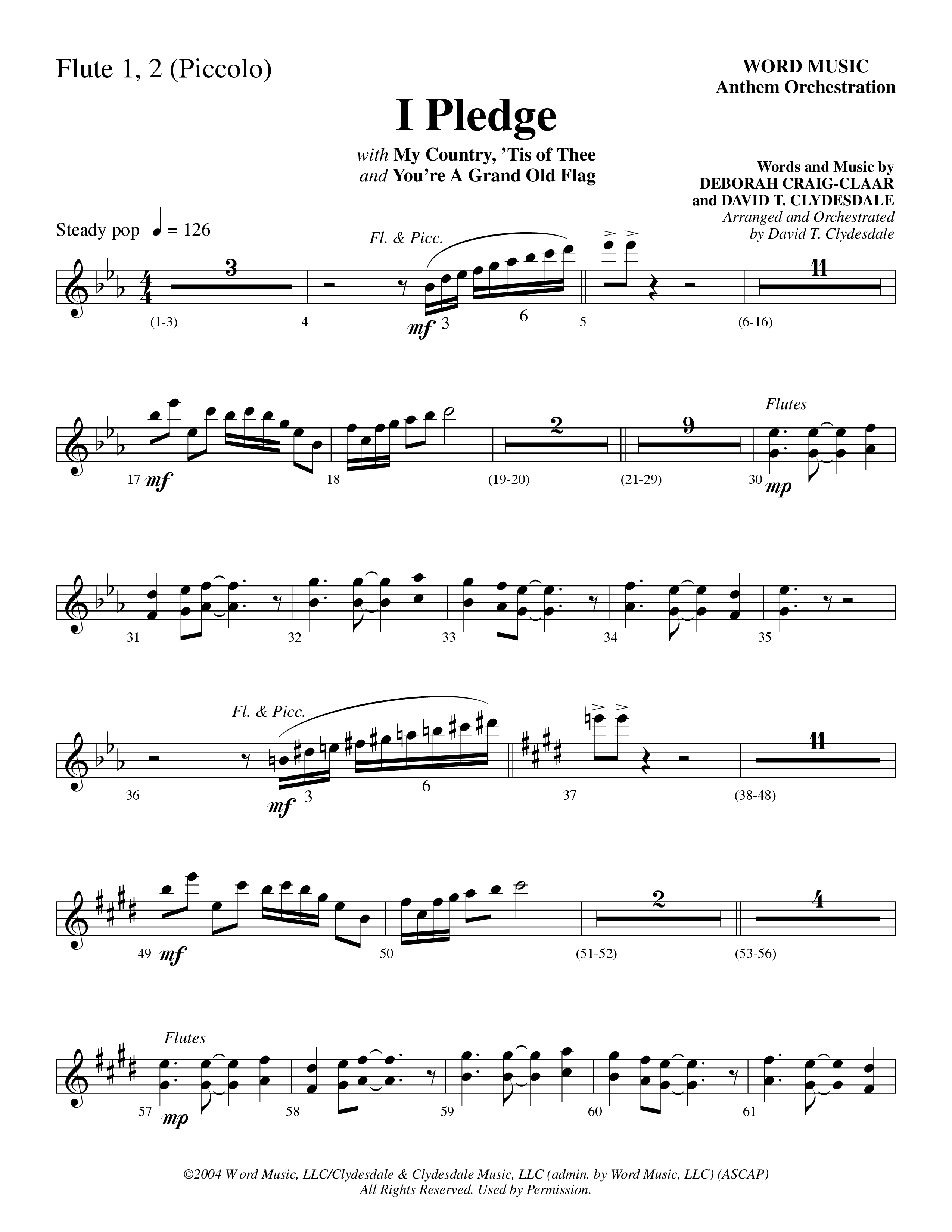 I Pledge (with My Country Tis Of Thee and You're A Grand Old Flag) (Choral Anthem SATB) Flute 1/2 (Word Music Choral / Arr. David Clydesdale)