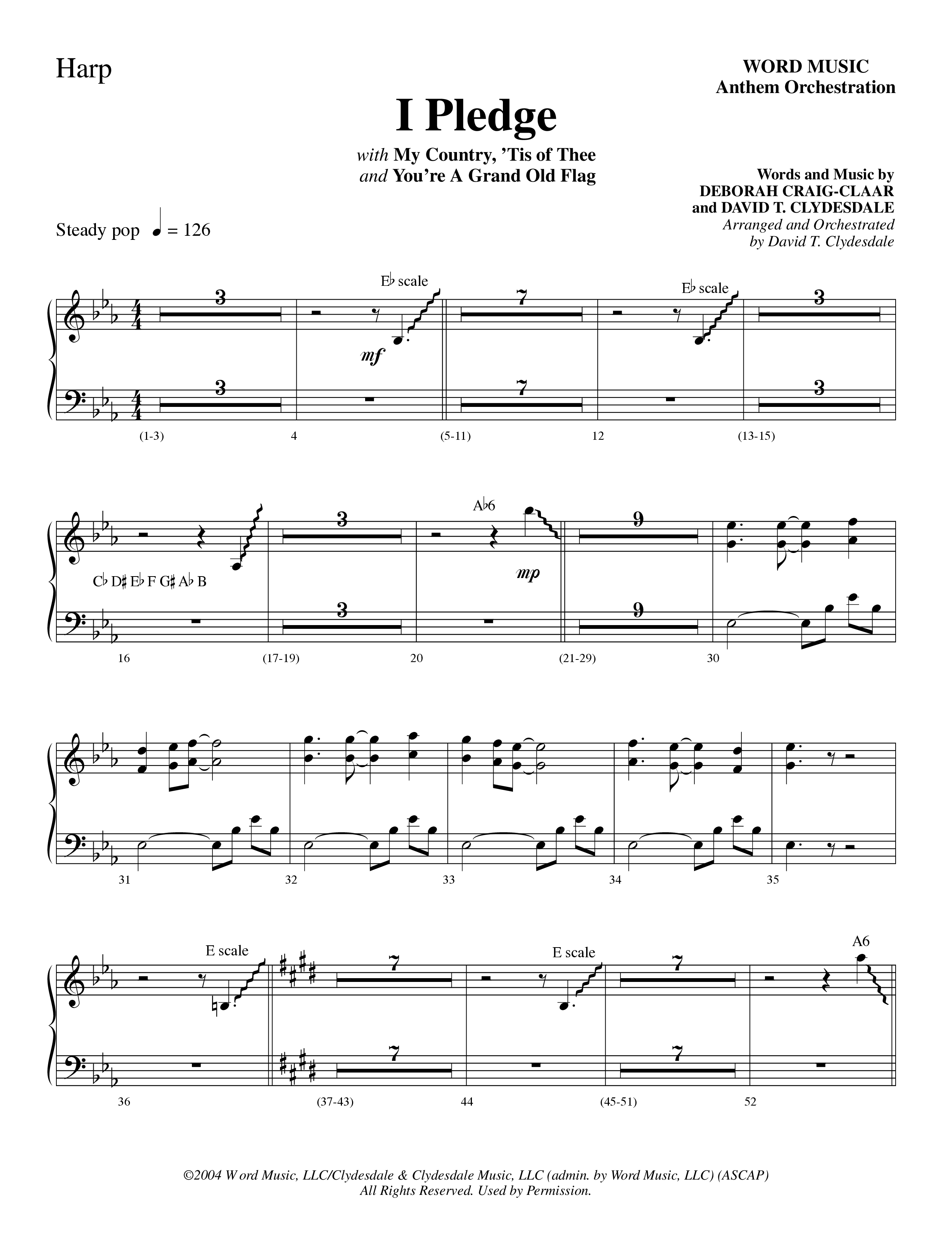 I Pledge (with My Country Tis Of Thee and You're A Grand Old Flag) (Choral Anthem SATB) Harp (Word Music Choral / Arr. David Clydesdale)