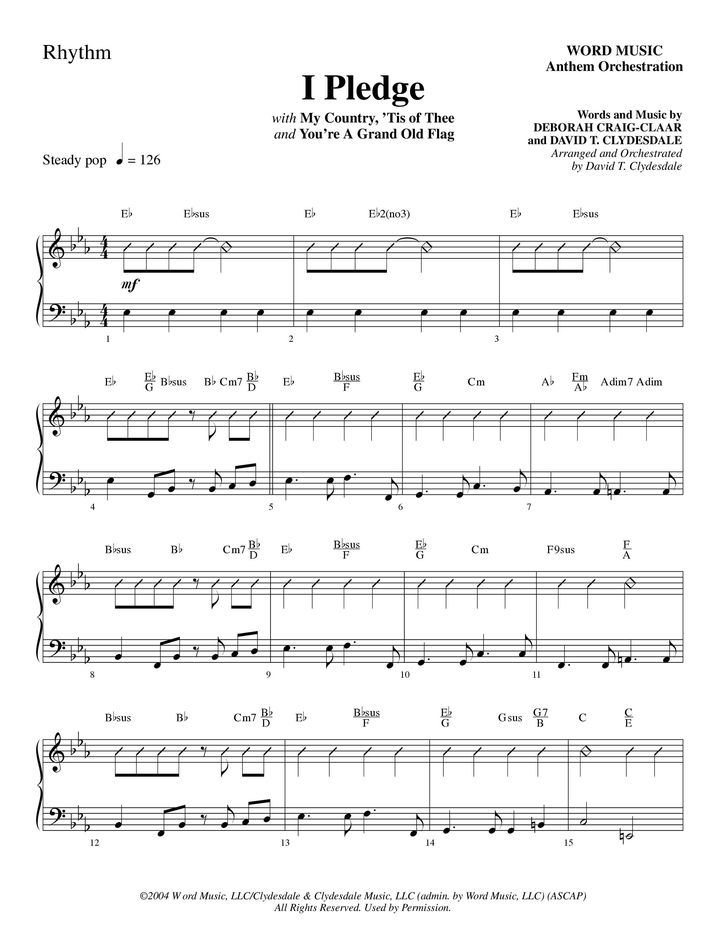I Pledge (with My Country Tis Of Thee and You're A Grand Old Flag) (Choral Anthem SATB) Rhythm Chart (Word Music Choral / Arr. David Clydesdale)