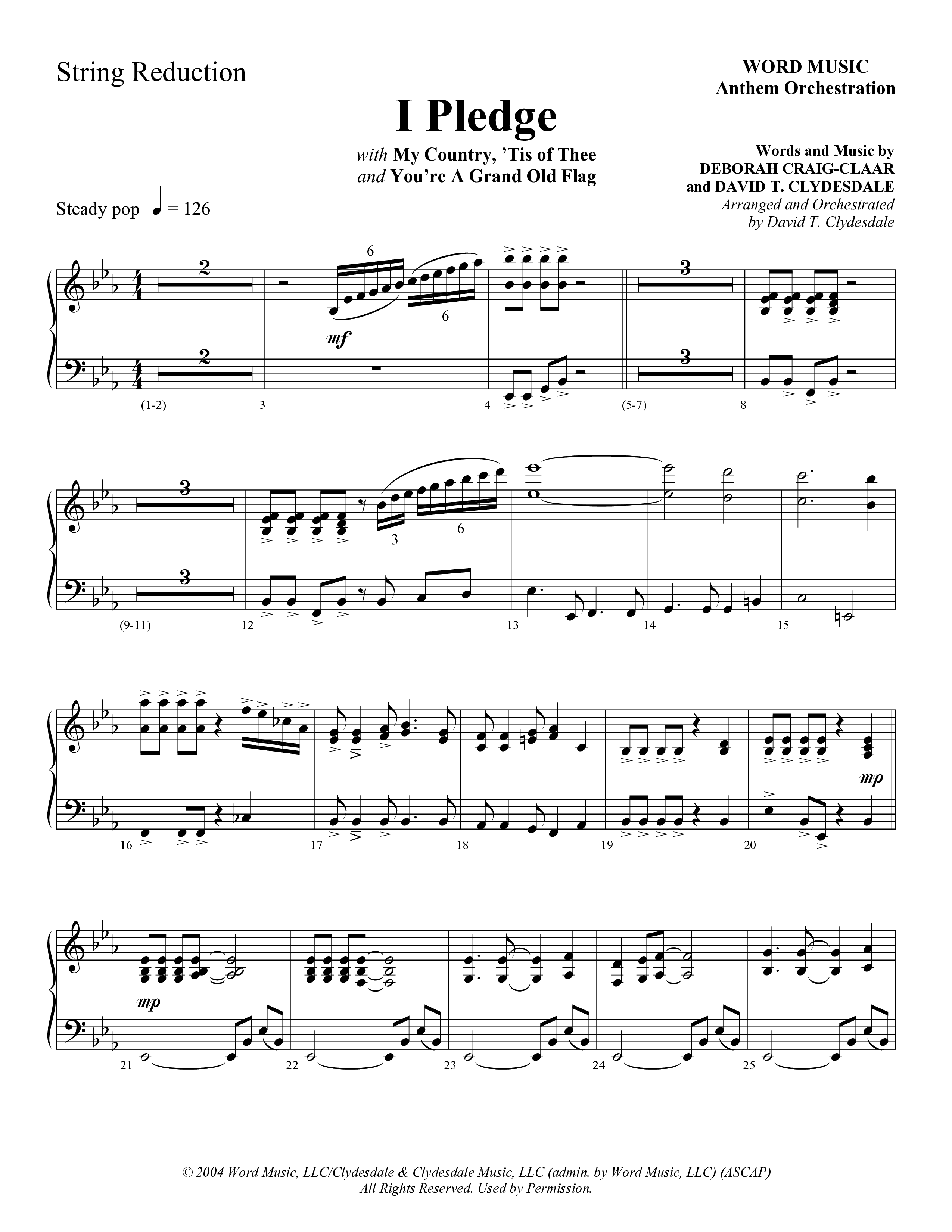 I Pledge (with My Country Tis Of Thee and You're A Grand Old Flag) (Choral Anthem SATB) String Reduction (Word Music Choral / Arr. David Clydesdale)
