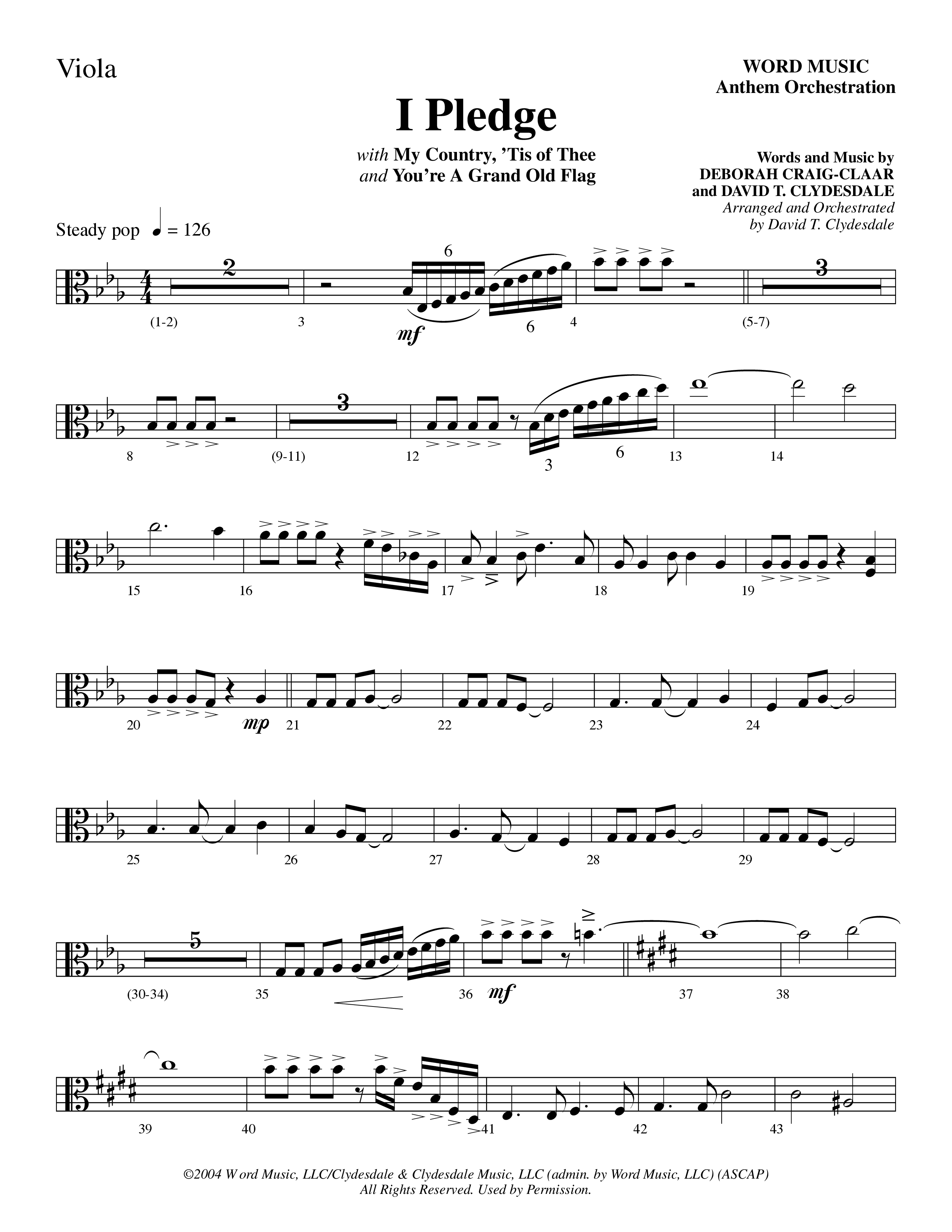 I Pledge (with My Country Tis Of Thee and You're A Grand Old Flag) (Choral Anthem SATB) Viola (Word Music Choral / Arr. David Clydesdale)