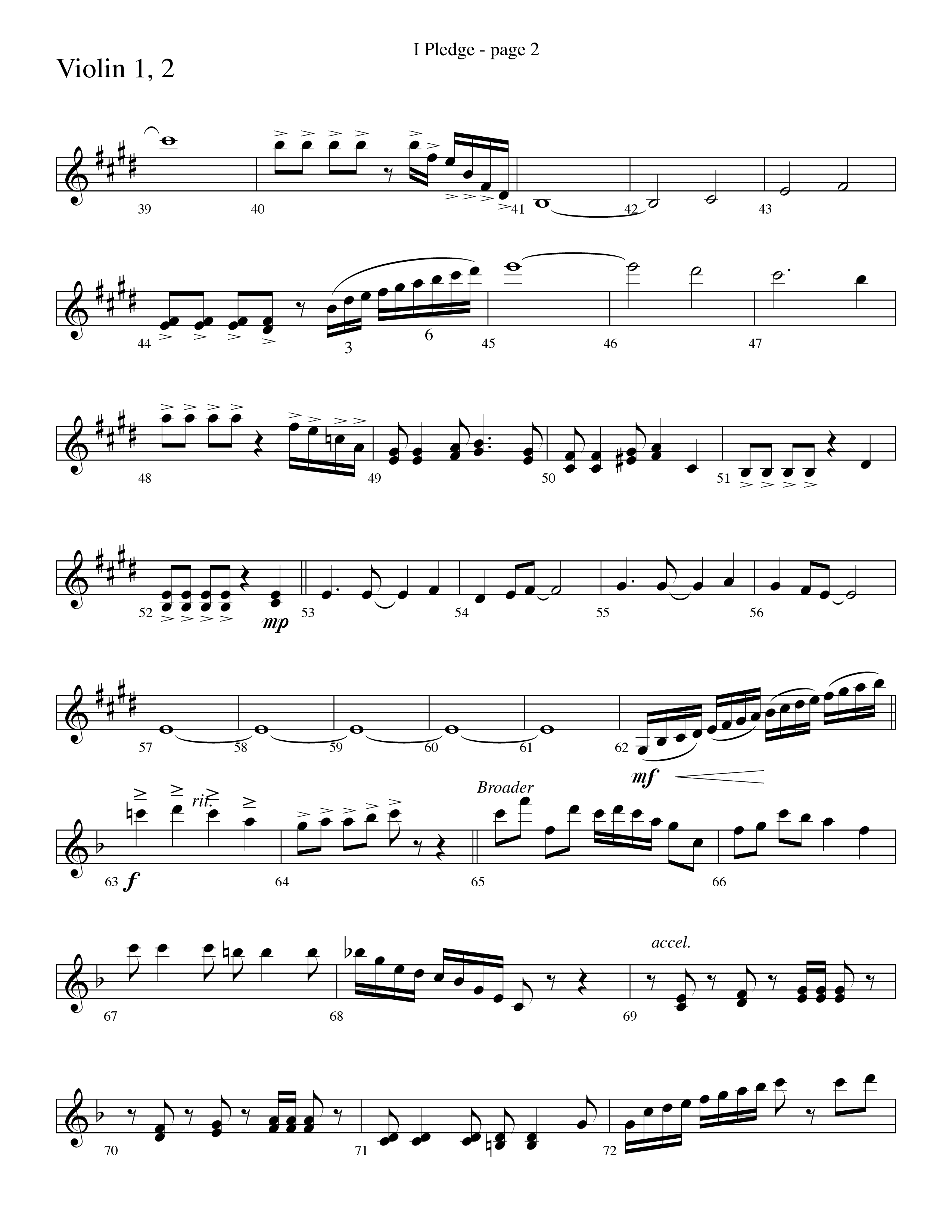 I Pledge (with My Country Tis Of Thee and You're A Grand Old Flag) (Choral Anthem SATB) Violin 1/2 (Word Music Choral / Arr. David Clydesdale)