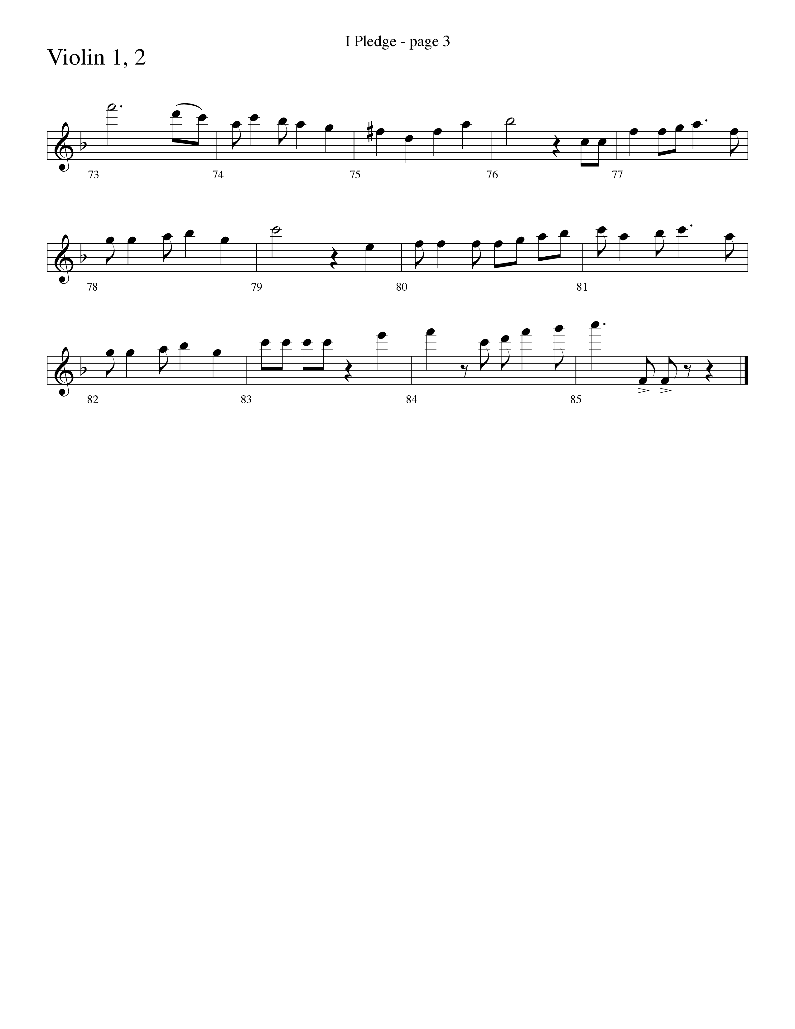 I Pledge (with My Country Tis Of Thee and You're A Grand Old Flag) (Choral Anthem SATB) Violin 1/2 (Word Music Choral / Arr. David Clydesdale)