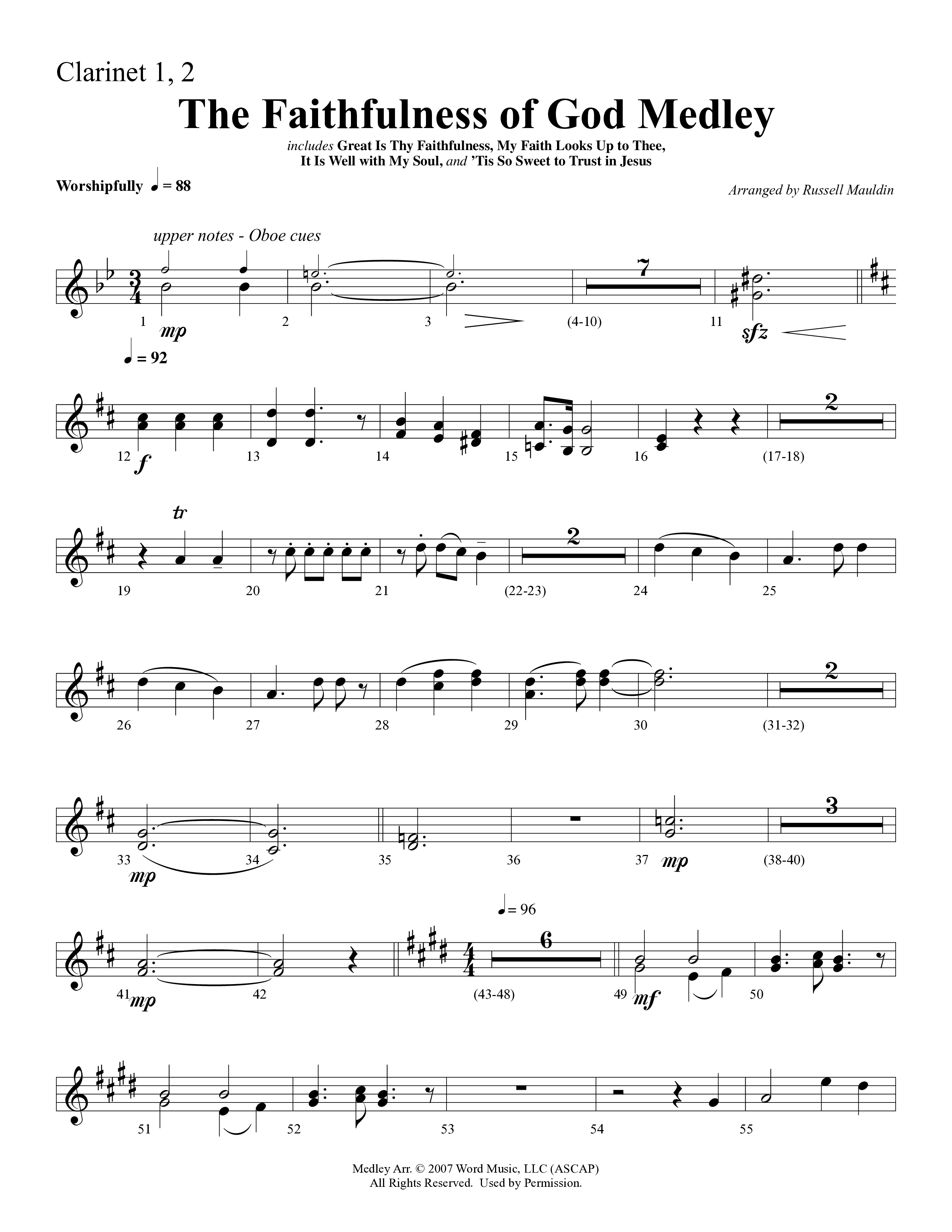 The Faithfulness of God Medley (Choral Anthem SATB) Clarinet 1/2 (Word Music Choral / Arr. Russell Mauldin)