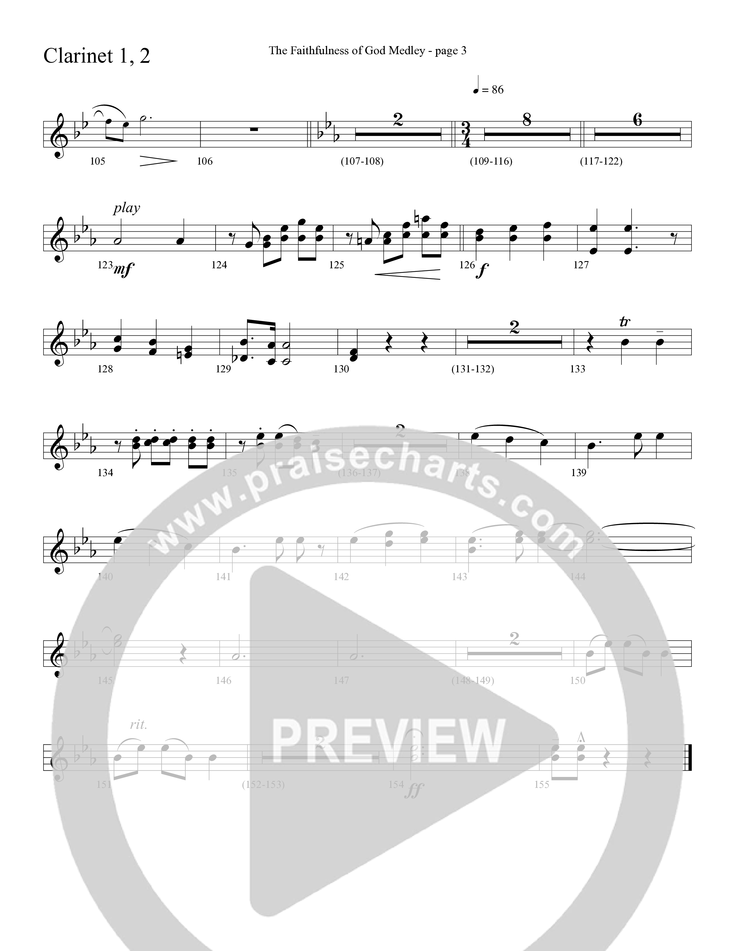 The Faithfulness of God Medley (Choral Anthem SATB) Clarinet 1/2 (Word Music Choral / Arr. Russell Mauldin)