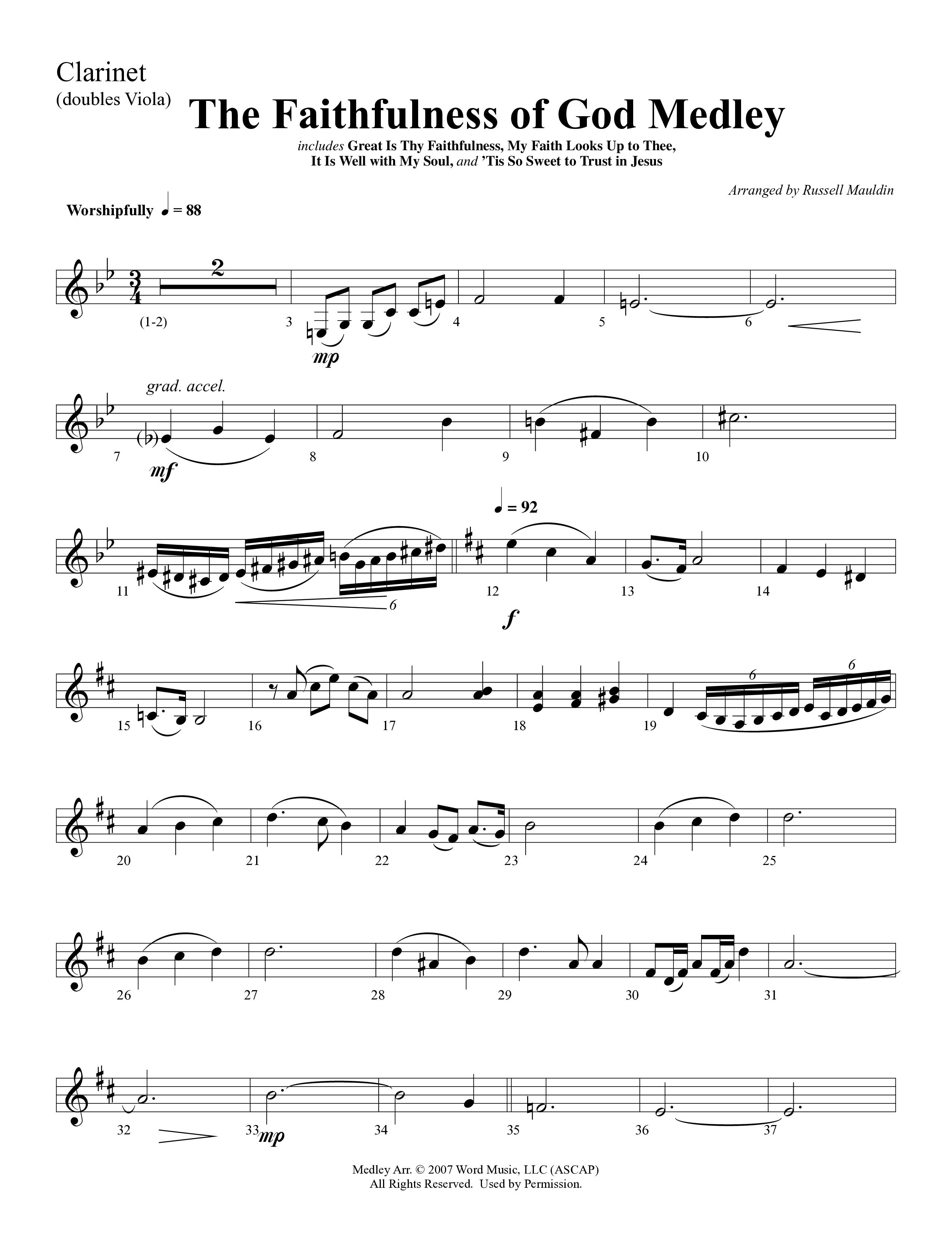 The Faithfulness of God Medley (Choral Anthem SATB) Clarinet (Word Music Choral / Arr. Russell Mauldin)