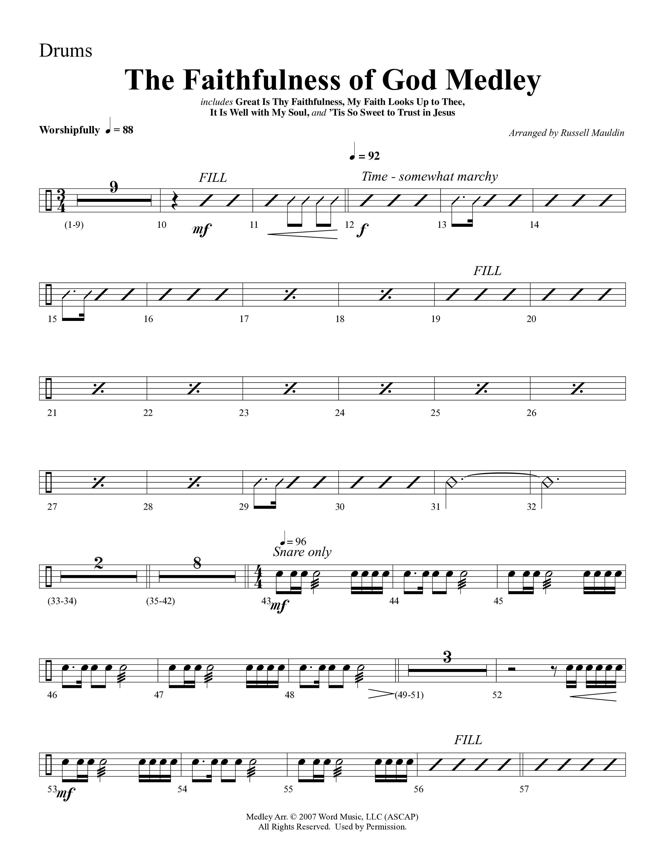The Faithfulness of God Medley (Choral Anthem SATB) Drum Set (Word Music Choral / Arr. Russell Mauldin)