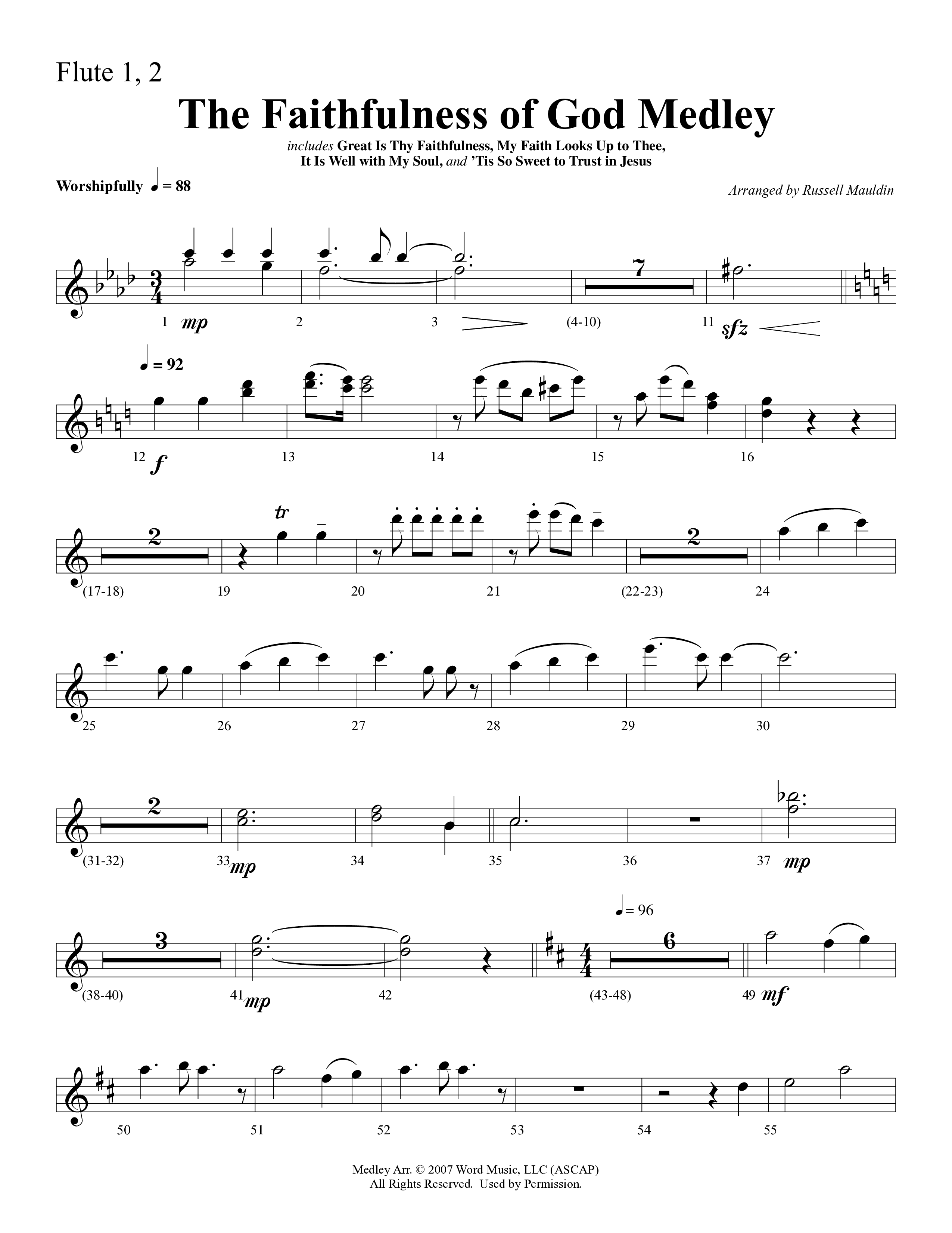 The Faithfulness of God Medley (Choral Anthem SATB) Flute 1/2 (Word Music Choral / Arr. Russell Mauldin)