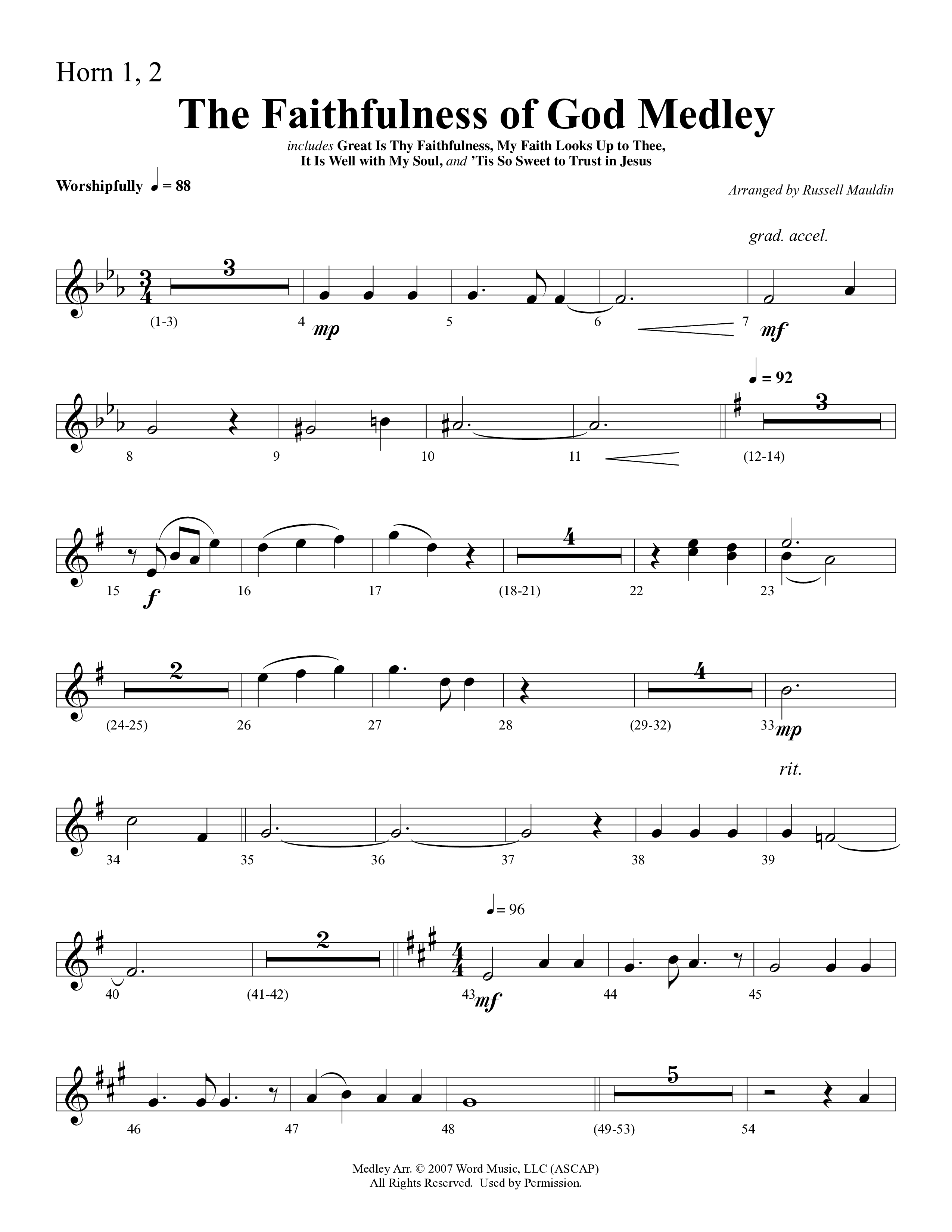 The Faithfulness of God Medley (Choral Anthem SATB) French Horn 1/2 (Word Music Choral / Arr. Russell Mauldin)