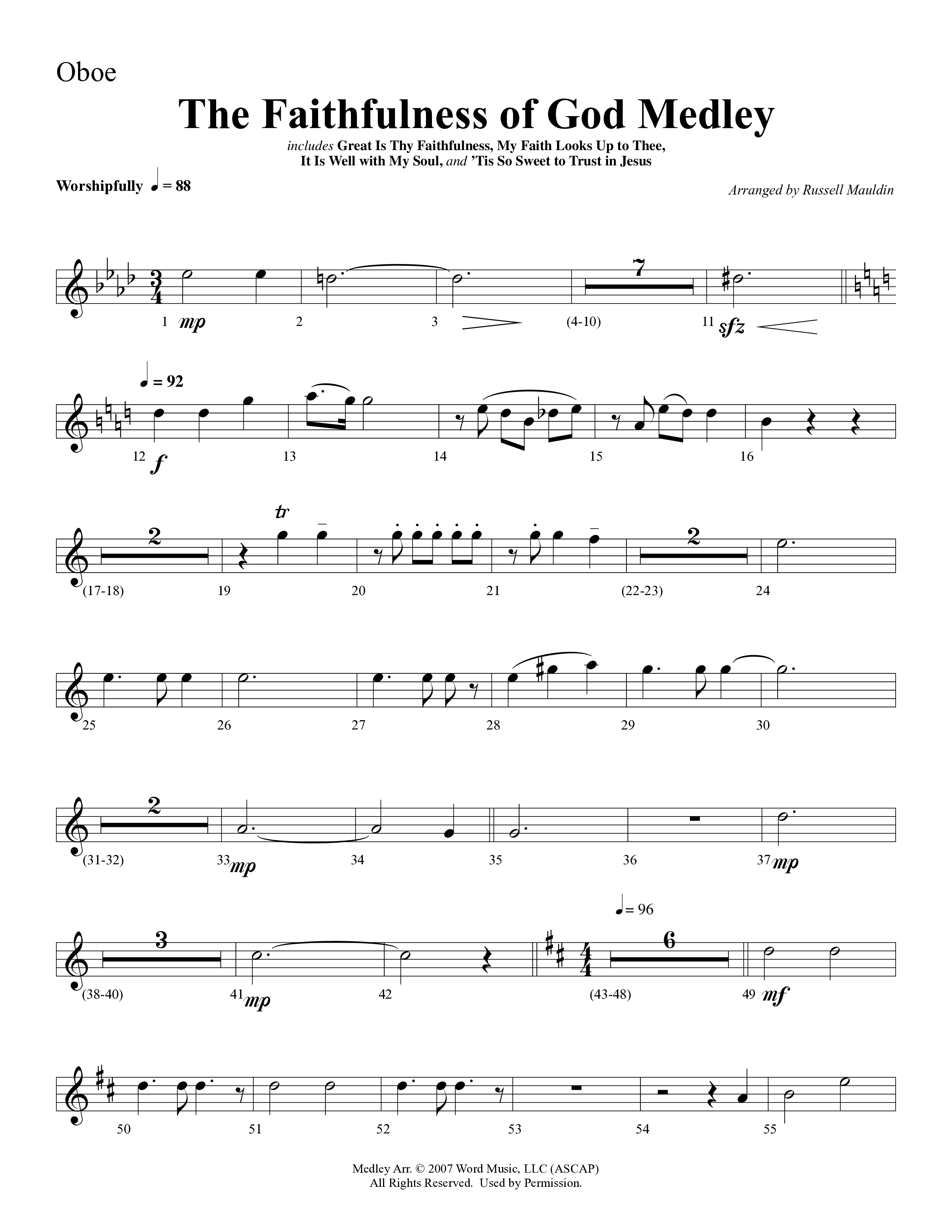 The Faithfulness of God Medley (Choral Anthem SATB) Oboe (Word Music Choral / Arr. Russell Mauldin)