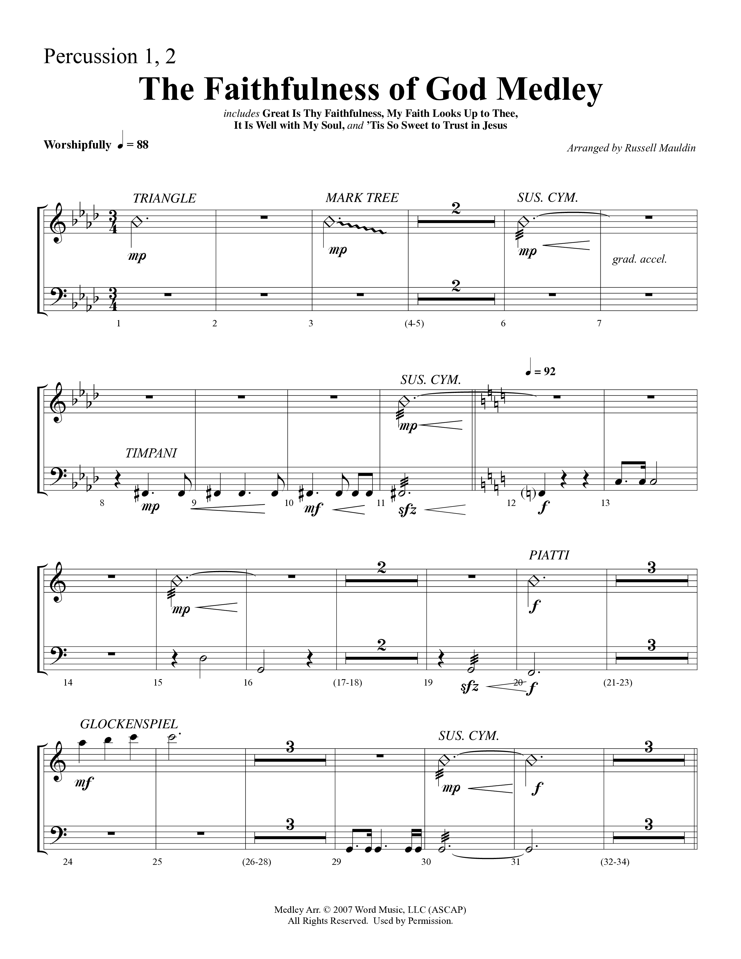 The Faithfulness of God Medley (Choral Anthem SATB) Percussion 1/2 (Word Music Choral / Arr. Russell Mauldin)