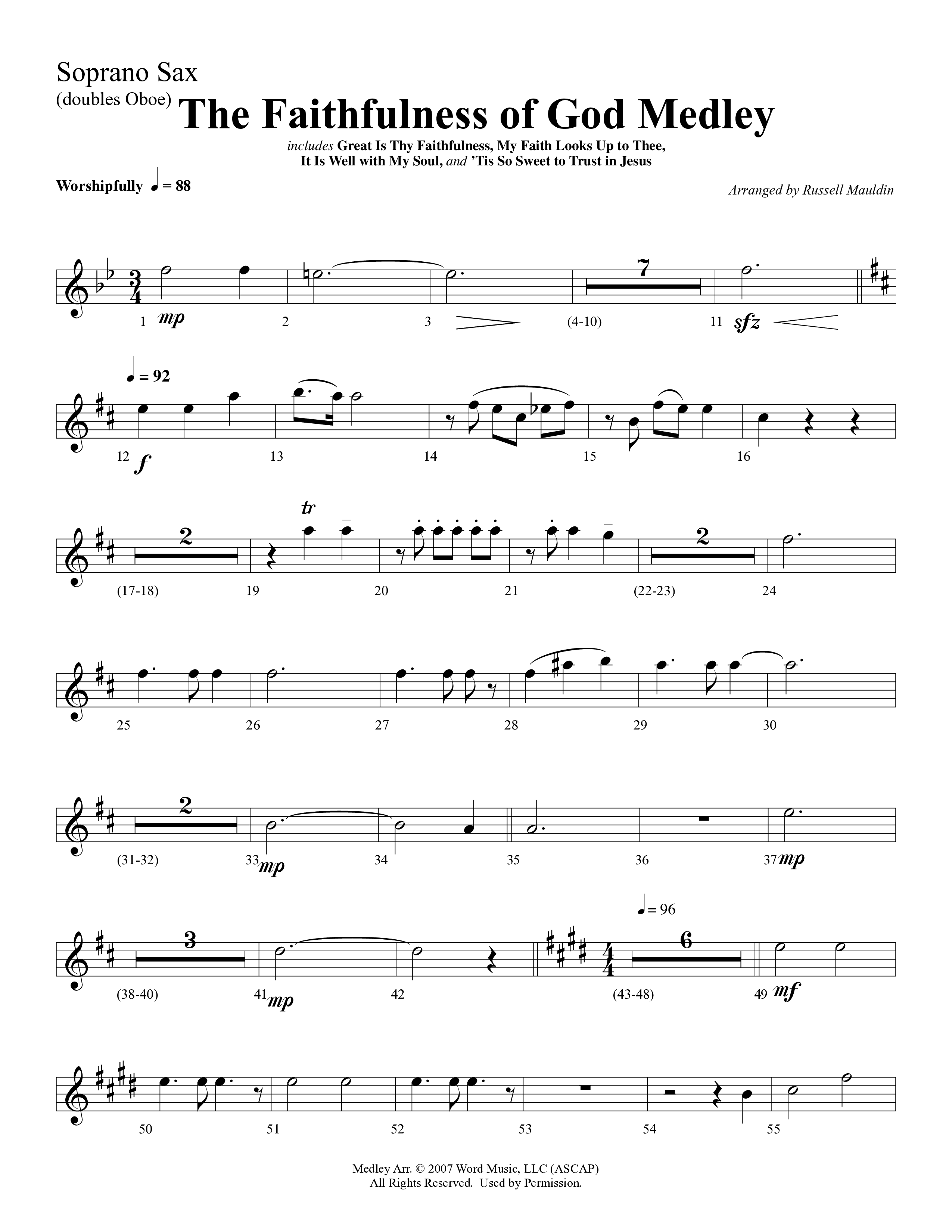 The Faithfulness of God Medley (Choral Anthem SATB) Soprano Sax (Word Music Choral / Arr. Russell Mauldin)