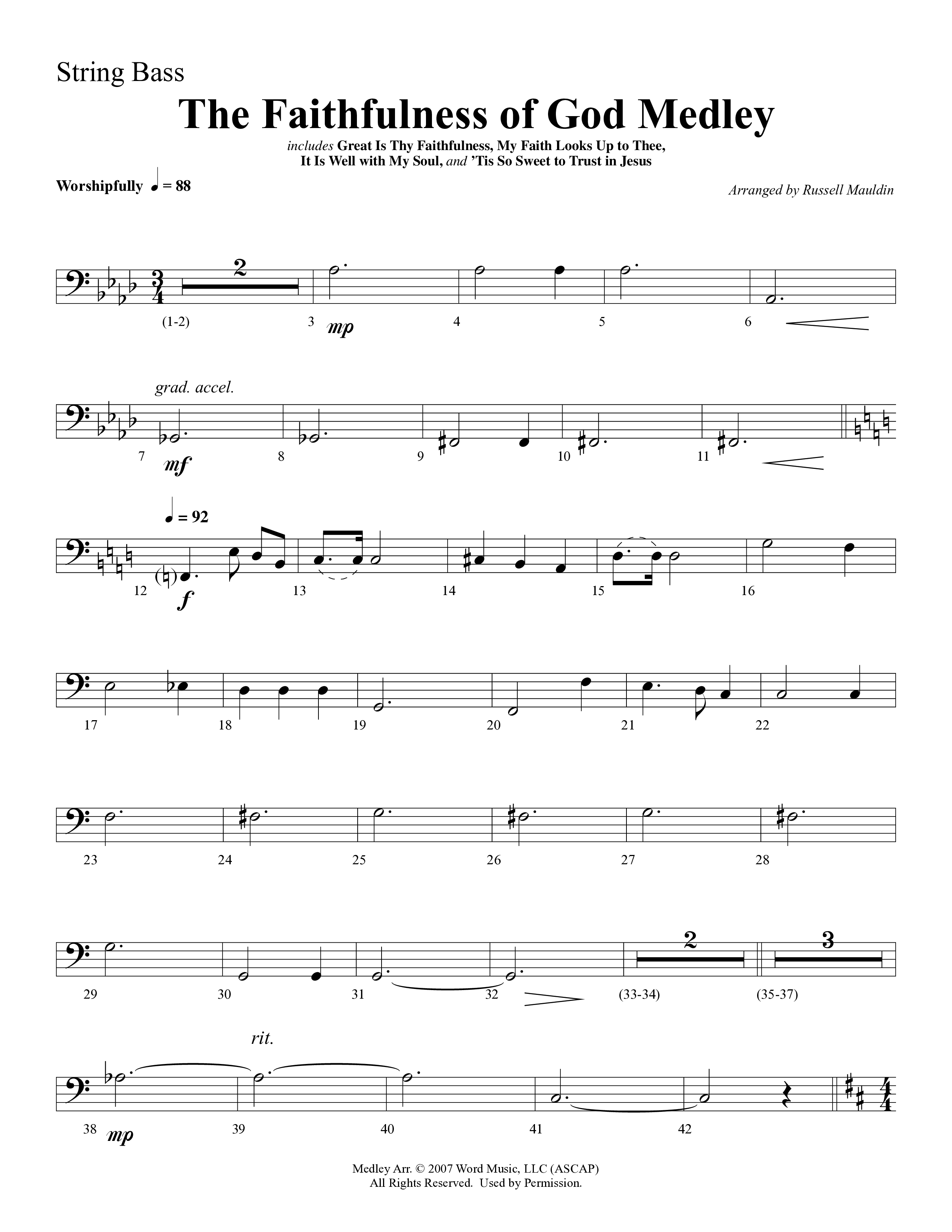 The Faithfulness of God Medley (Choral Anthem SATB) String Bass (Word Music Choral / Arr. Russell Mauldin)