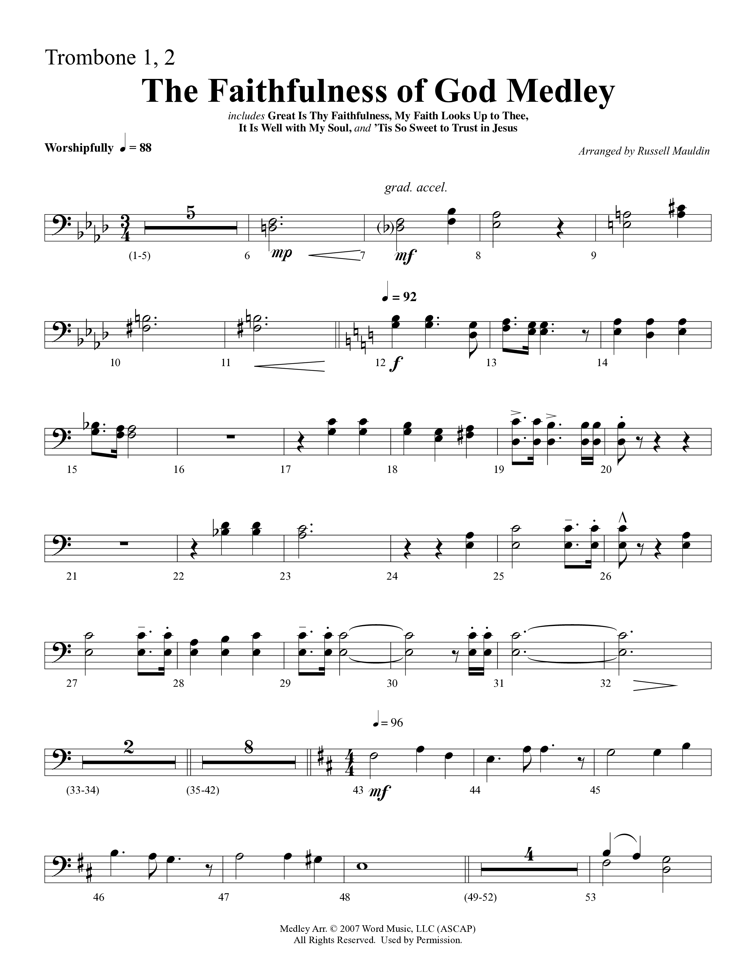 The Faithfulness of God Medley (Choral Anthem SATB) Trombone 1/2 (Word Music Choral / Arr. Russell Mauldin)
