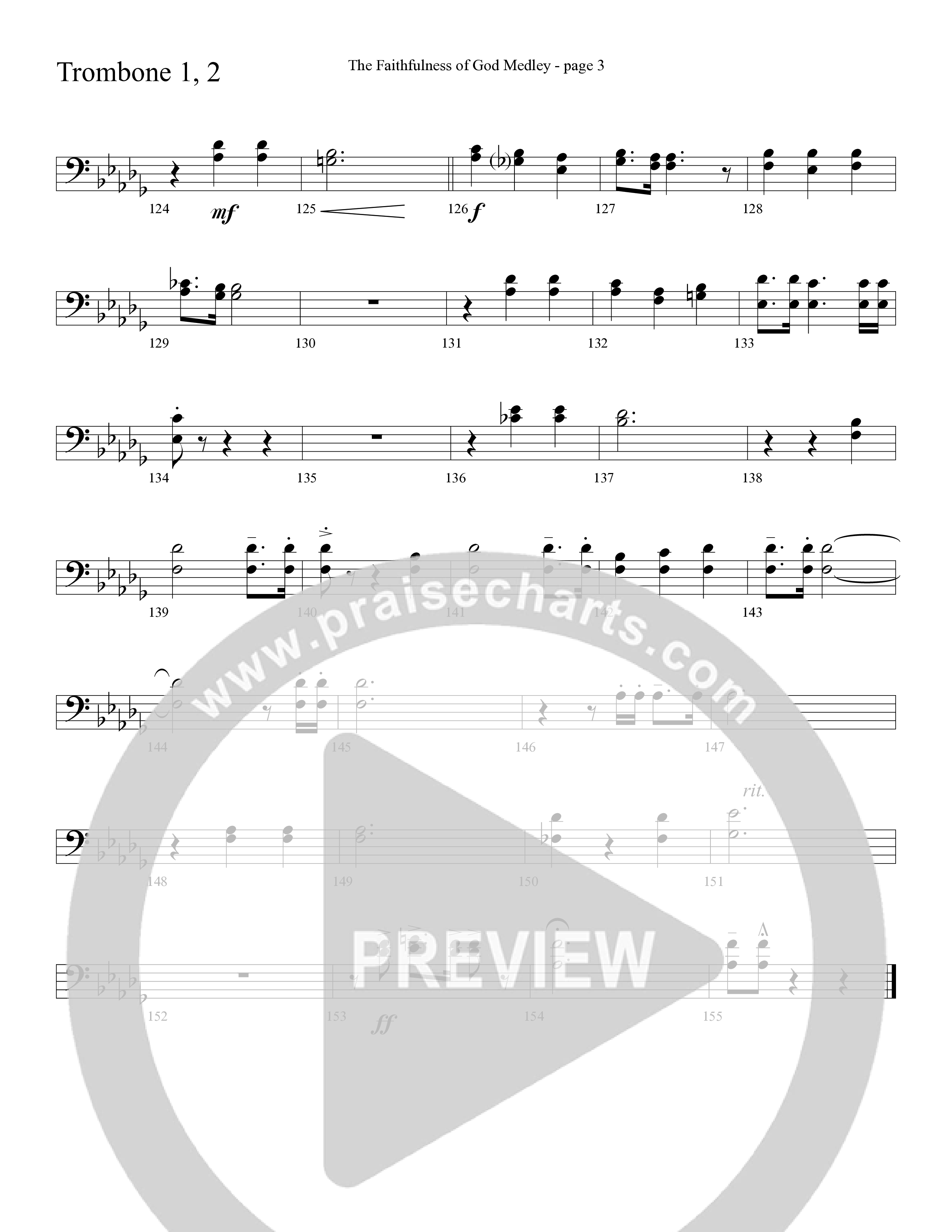 The Faithfulness of God Medley (Choral Anthem SATB) Trombone 1/2 (Word Music Choral / Arr. Russell Mauldin)