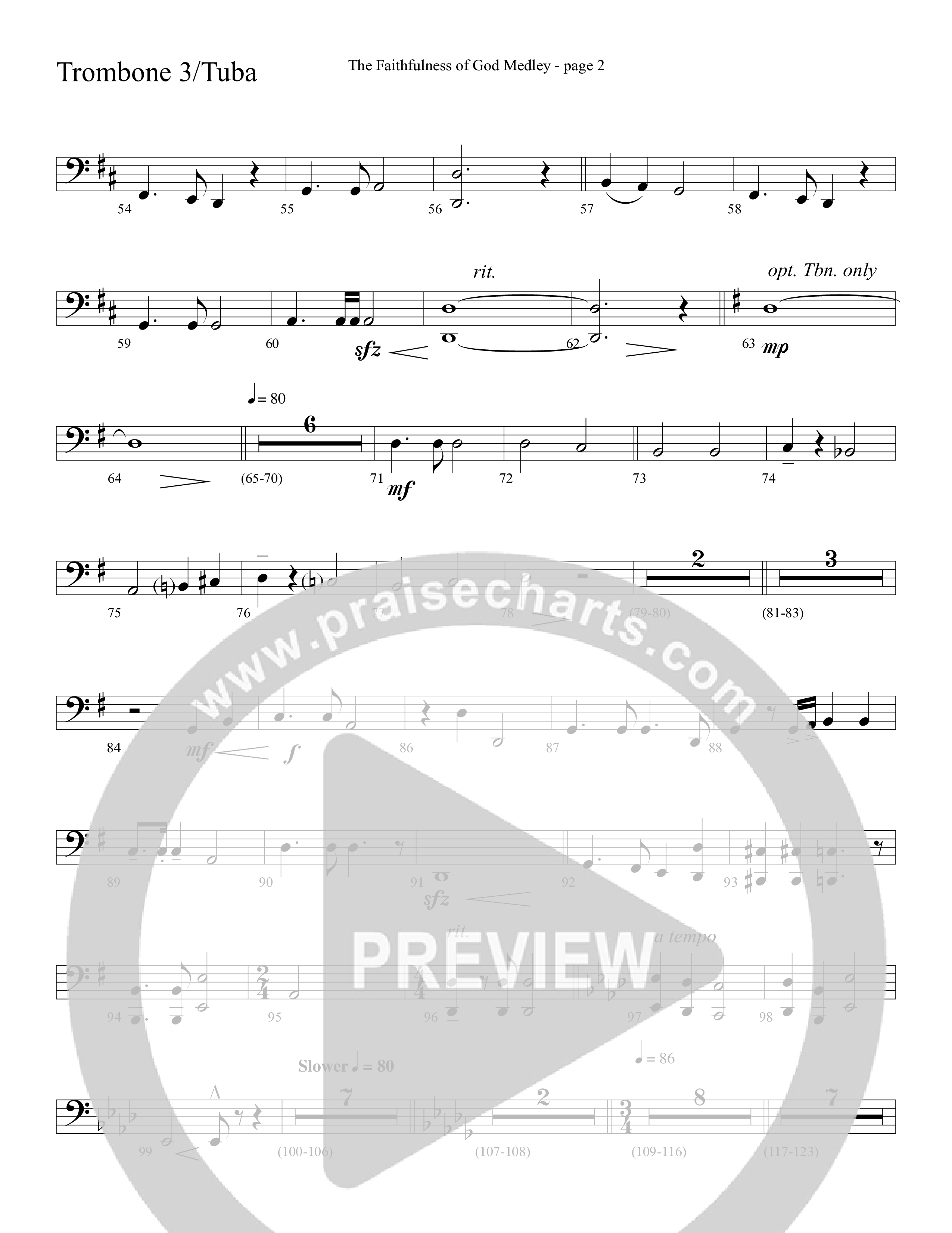 The Faithfulness of God Medley (Choral Anthem SATB) Trombone 3/Tuba (Word Music Choral / Arr. Russell Mauldin)