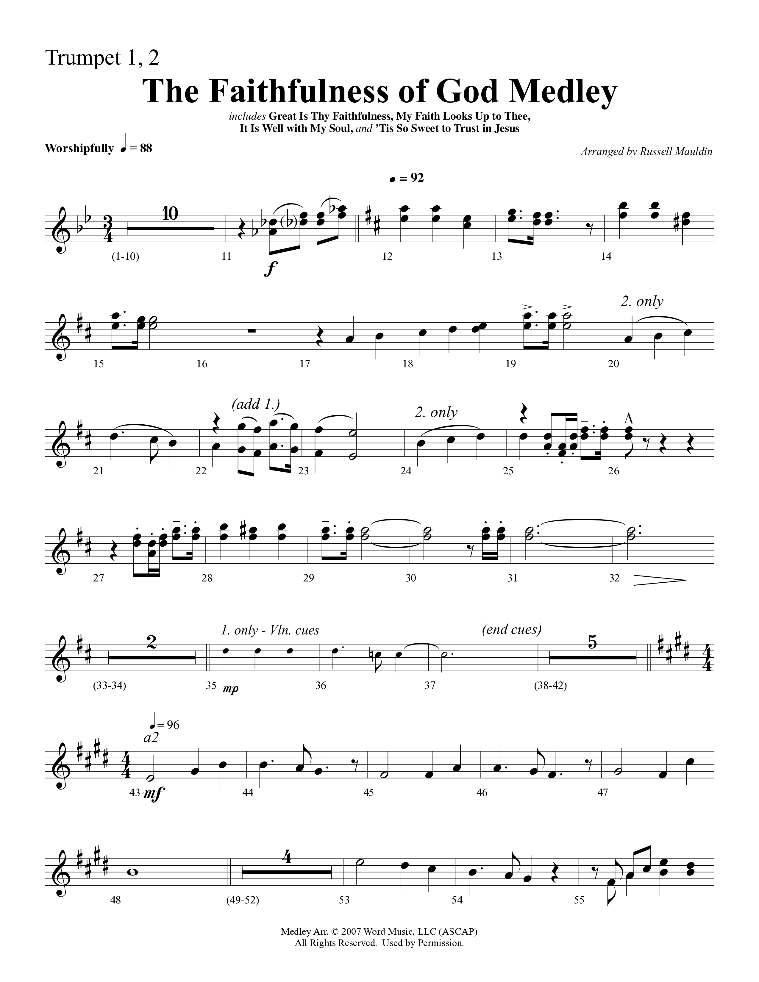 The Faithfulness of God Medley (Choral Anthem SATB) Trumpet 1,2 (Word Music Choral / Arr. Russell Mauldin)