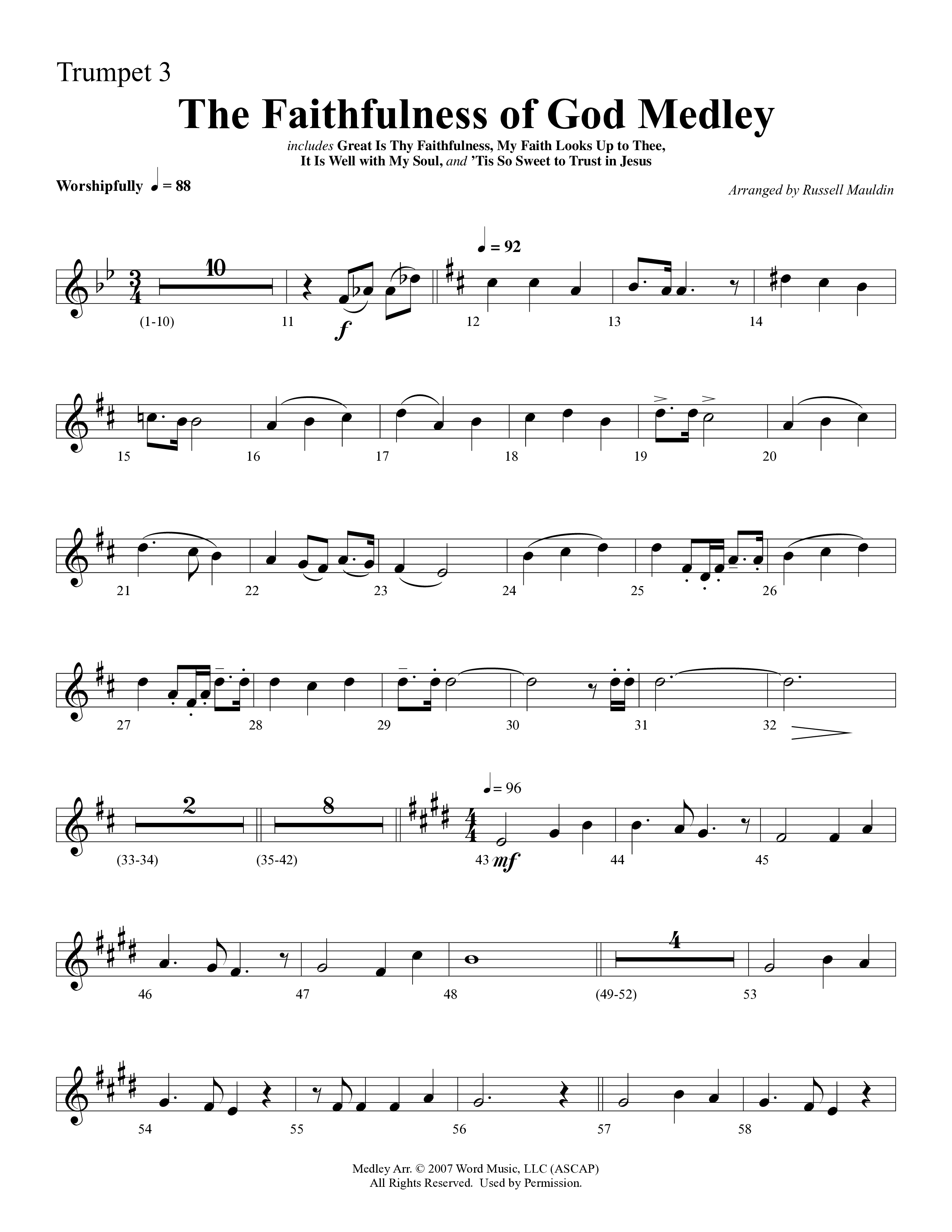 The Faithfulness of God Medley (Choral Anthem SATB) Trumpet 3 (Word Music Choral / Arr. Russell Mauldin)