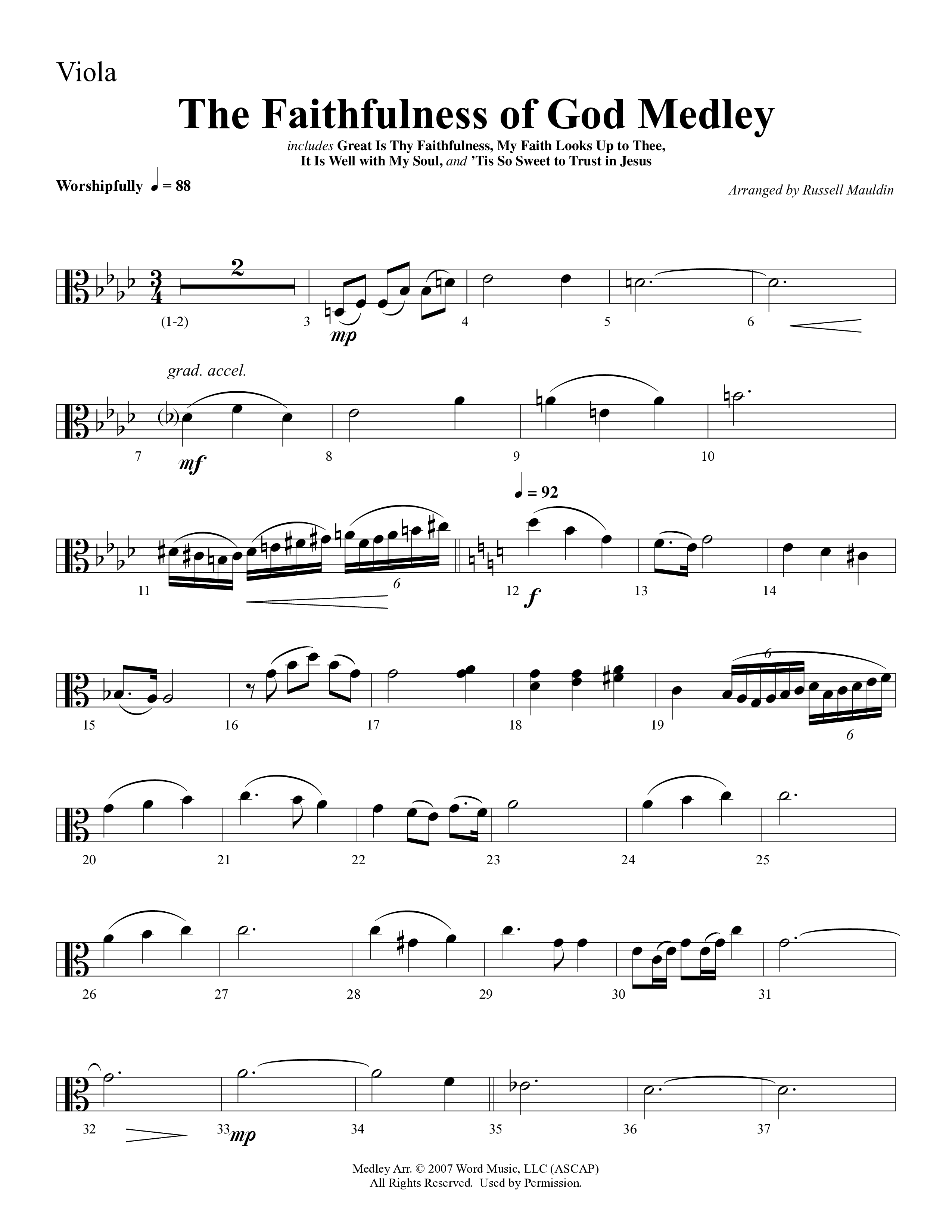 The Faithfulness of God Medley (Choral Anthem SATB) Viola (Word Music Choral / Arr. Russell Mauldin)