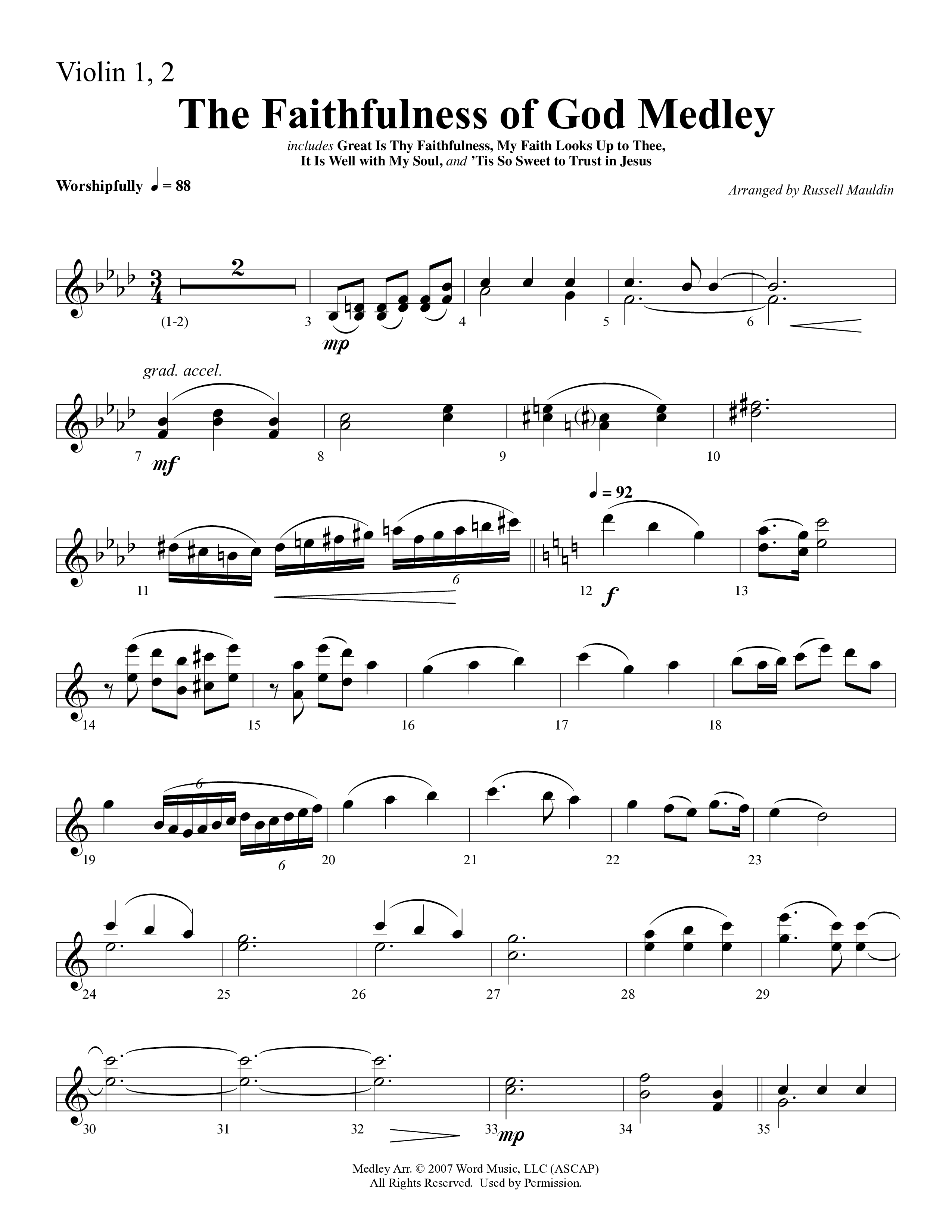 The Faithfulness of God Medley (Choral Anthem SATB) Violin 1/2 (Word Music Choral / Arr. Russell Mauldin)