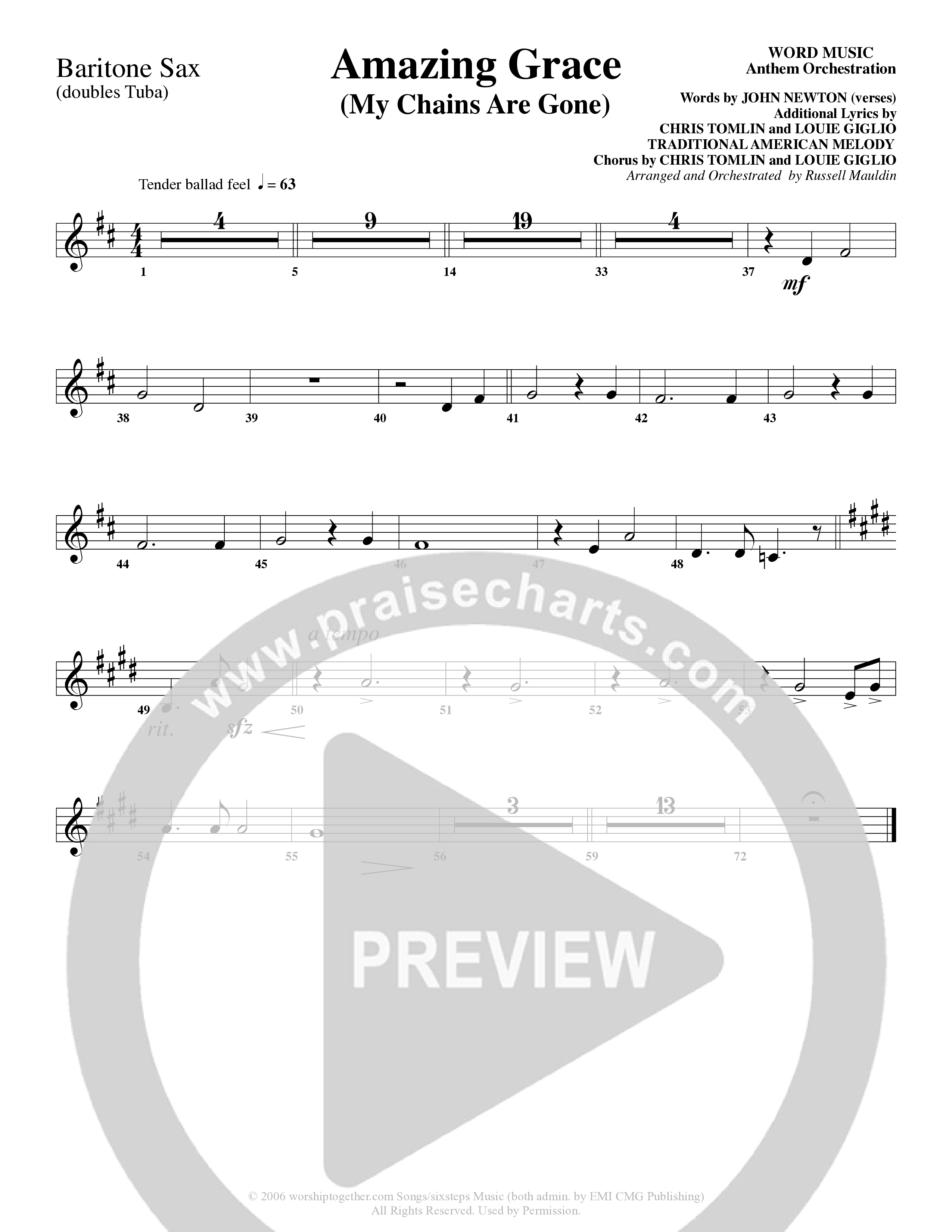 Amazing Grace (My Chains Are Gone) (Choral Anthem SATB) Bari Sax (Word Music Choral / Arr. Russell Mauldin)