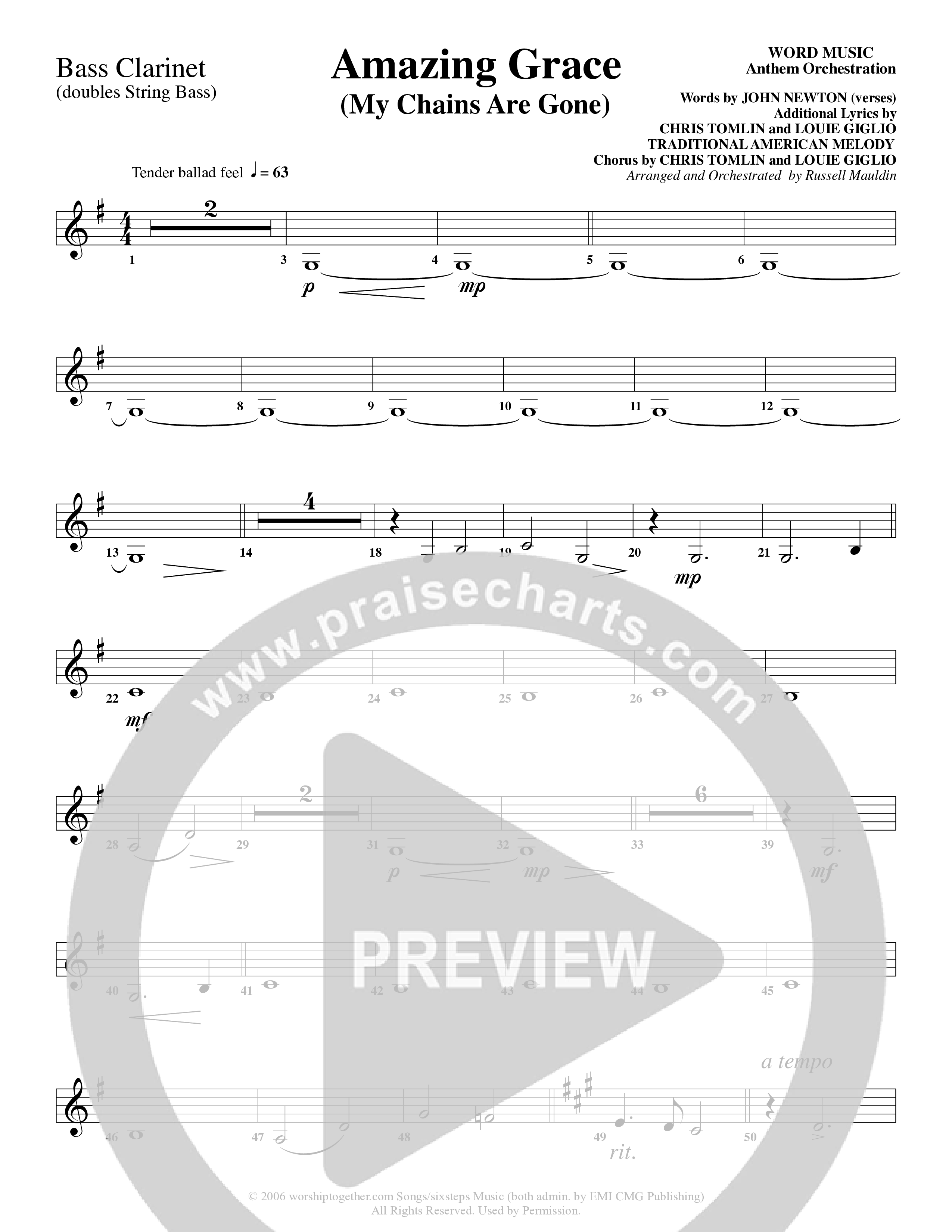 Amazing Grace (My Chains Are Gone) (Choral Anthem SATB) Bass Clarinet (Word Music Choral / Arr. Russell Mauldin)