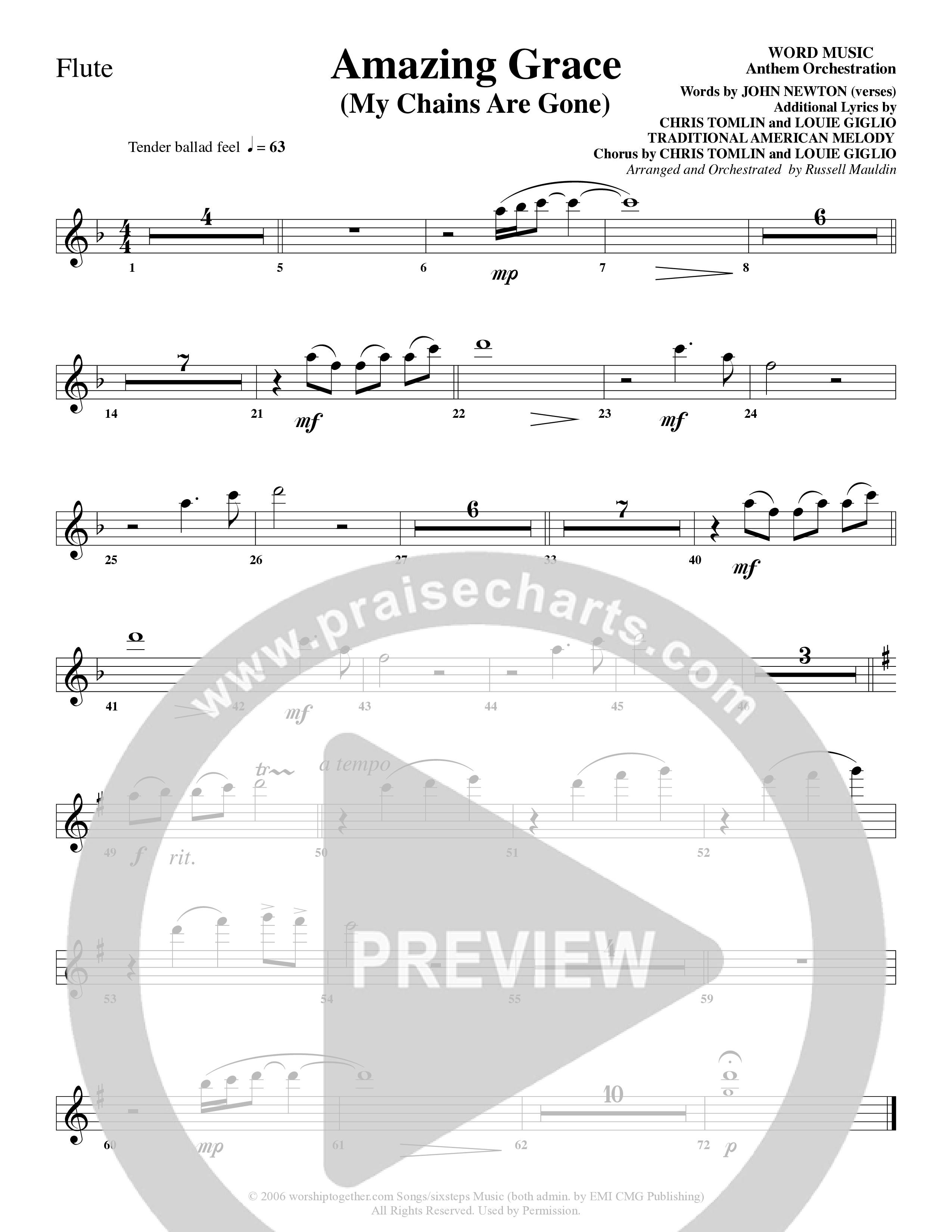 Amazing Grace (My Chains Are Gone) (Choral Anthem SATB) Flute (Word Music Choral / Arr. Russell Mauldin)