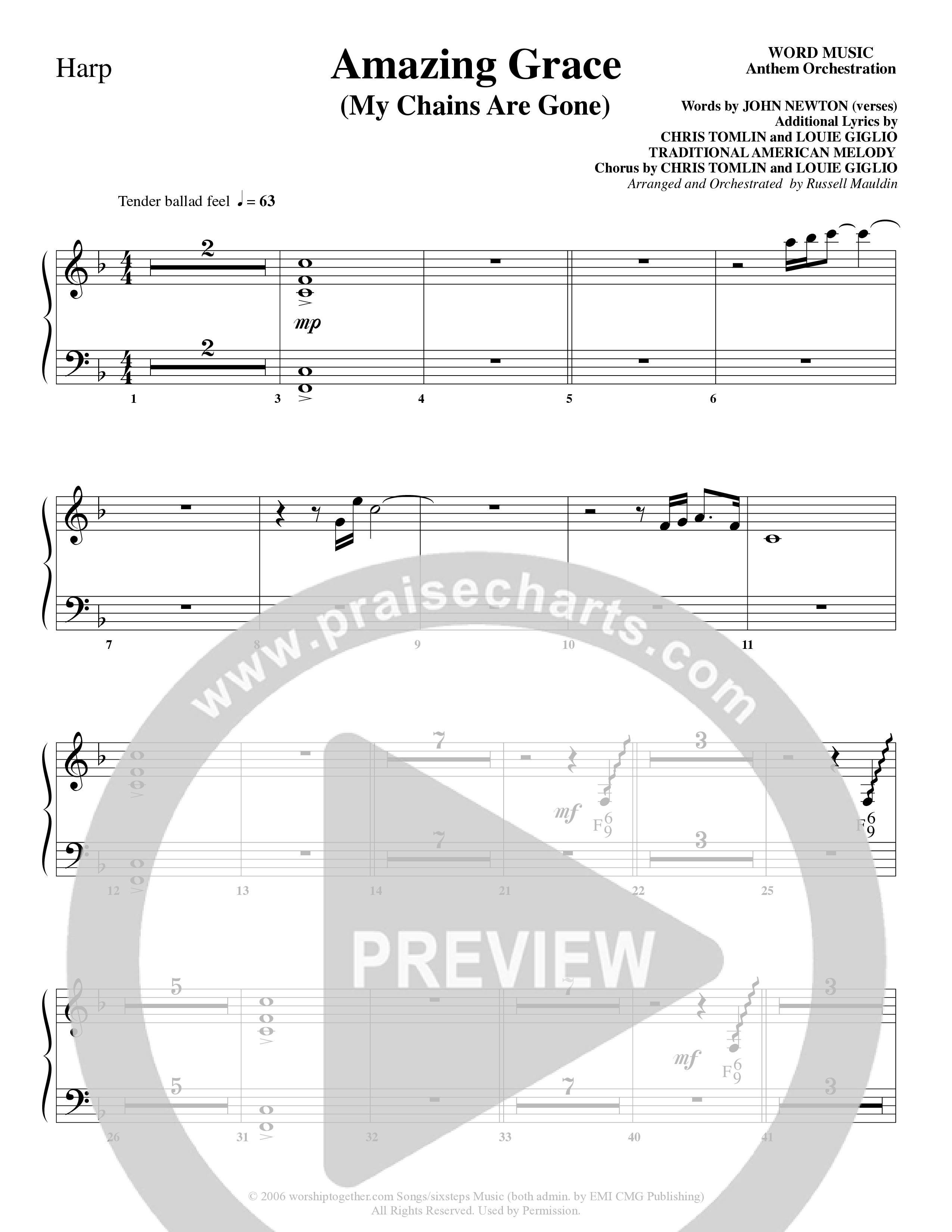 Amazing Grace (My Chains Are Gone) (Choral Anthem SATB) Harp (Word Music Choral / Arr. Russell Mauldin)