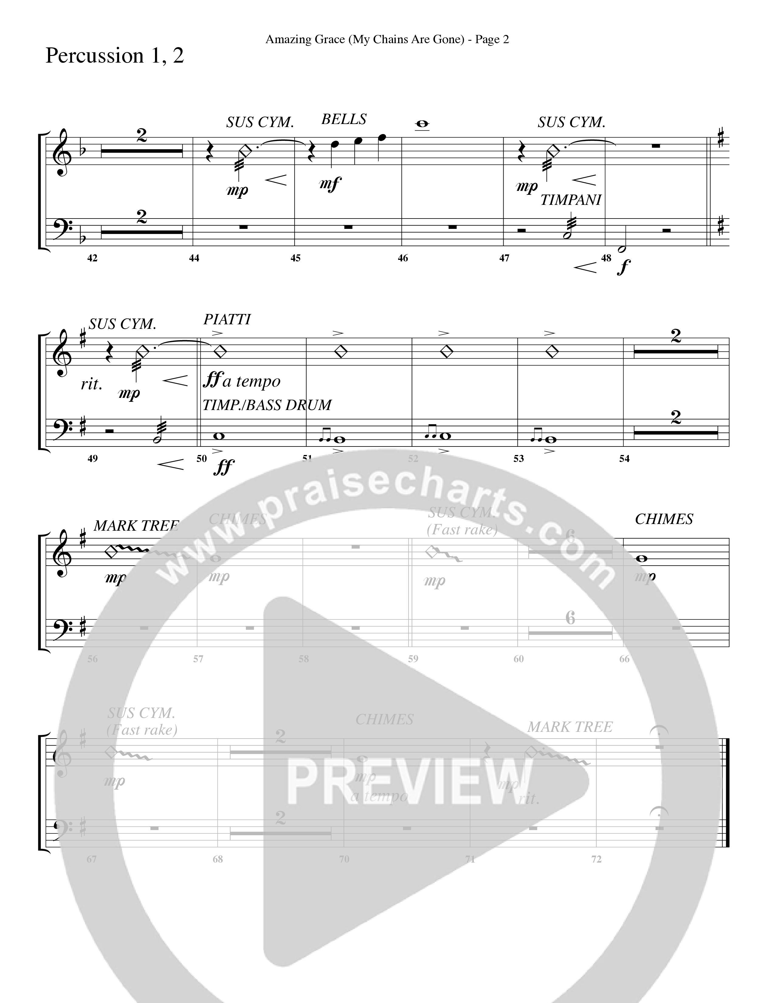 Amazing Grace (My Chains Are Gone) (Choral Anthem SATB) Percussion 1/2 (Word Music Choral / Arr. Russell Mauldin)