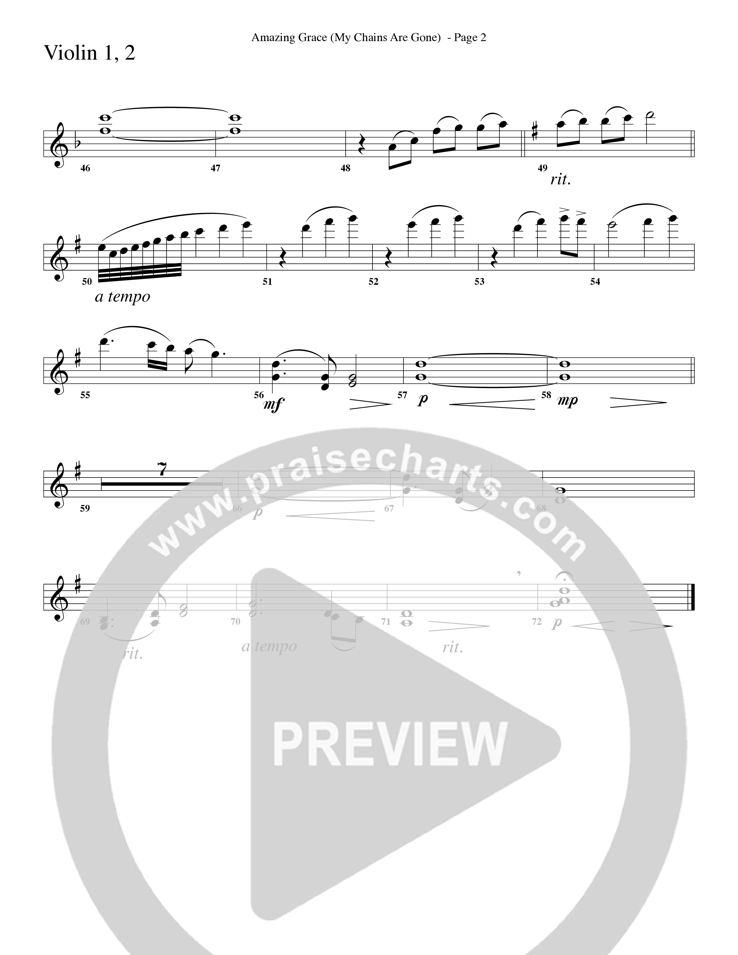 Amazing Grace (My Chains Are Gone) (Choral Anthem SATB) Violin 1/2 (Word Music Choral / Arr. Russell Mauldin)