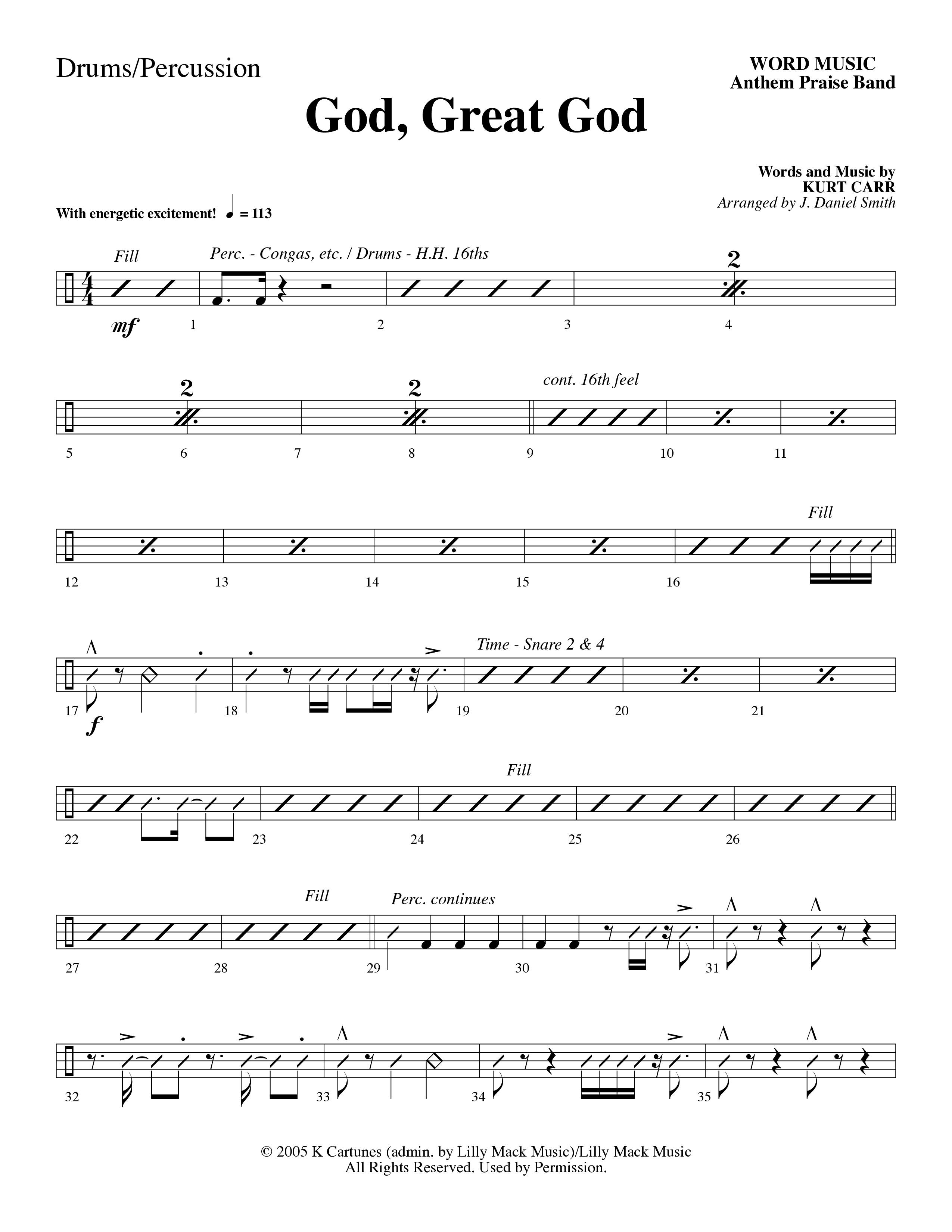 God Great God (Choral Anthem SATB) Percussion (Word Music Choral / Arr. J. Daniel Smith)