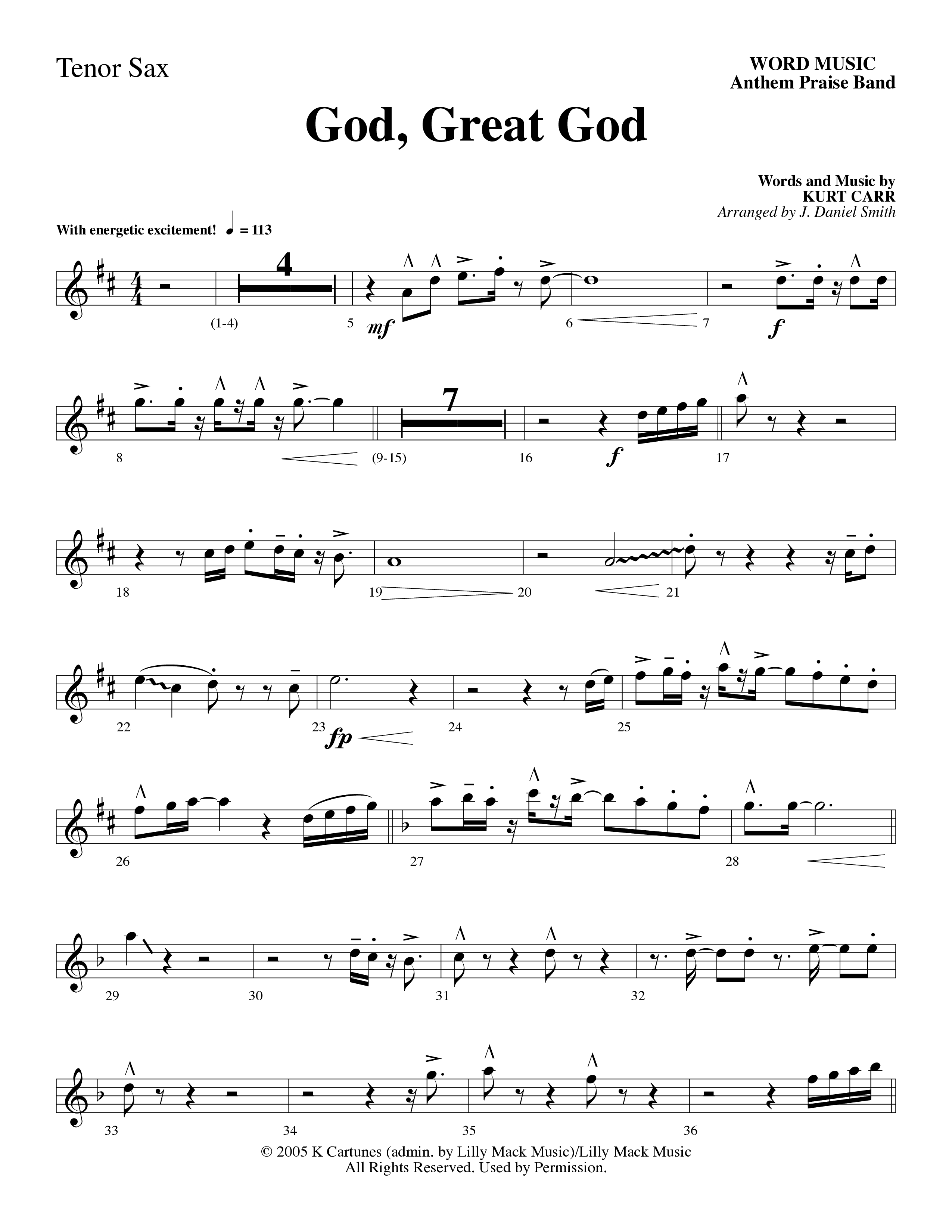 God Great God (Choral Anthem SATB) Tenor Sax/Baritone T.C. (Word Music Choral / Arr. J. Daniel Smith)