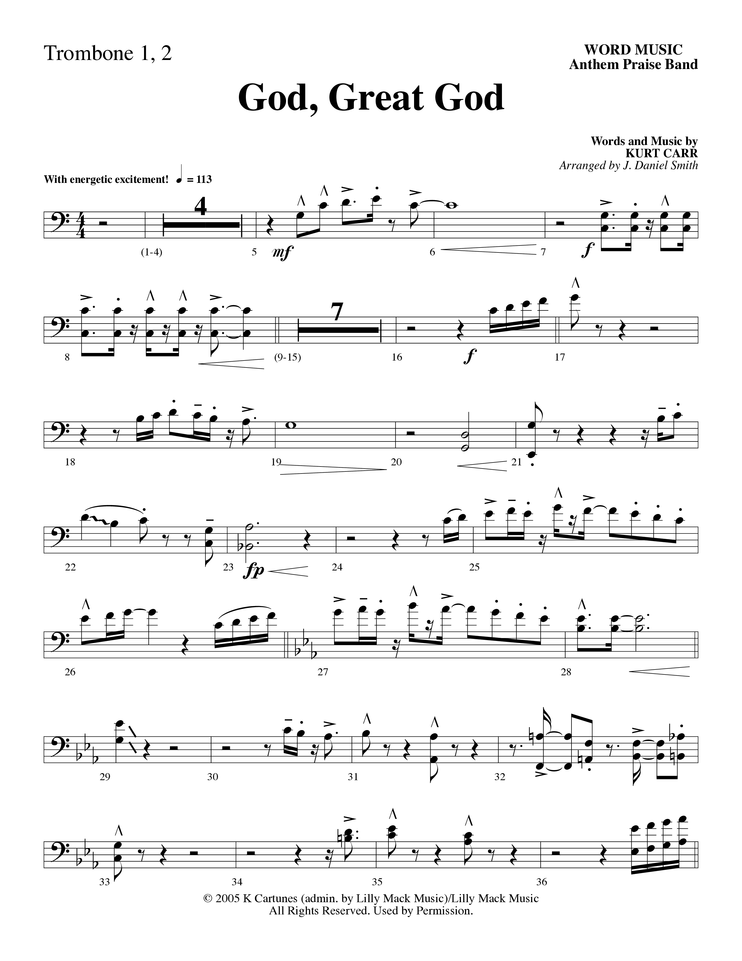 God Great God (Choral Anthem SATB) Trombone 1/2 (Word Music Choral / Arr. J. Daniel Smith)