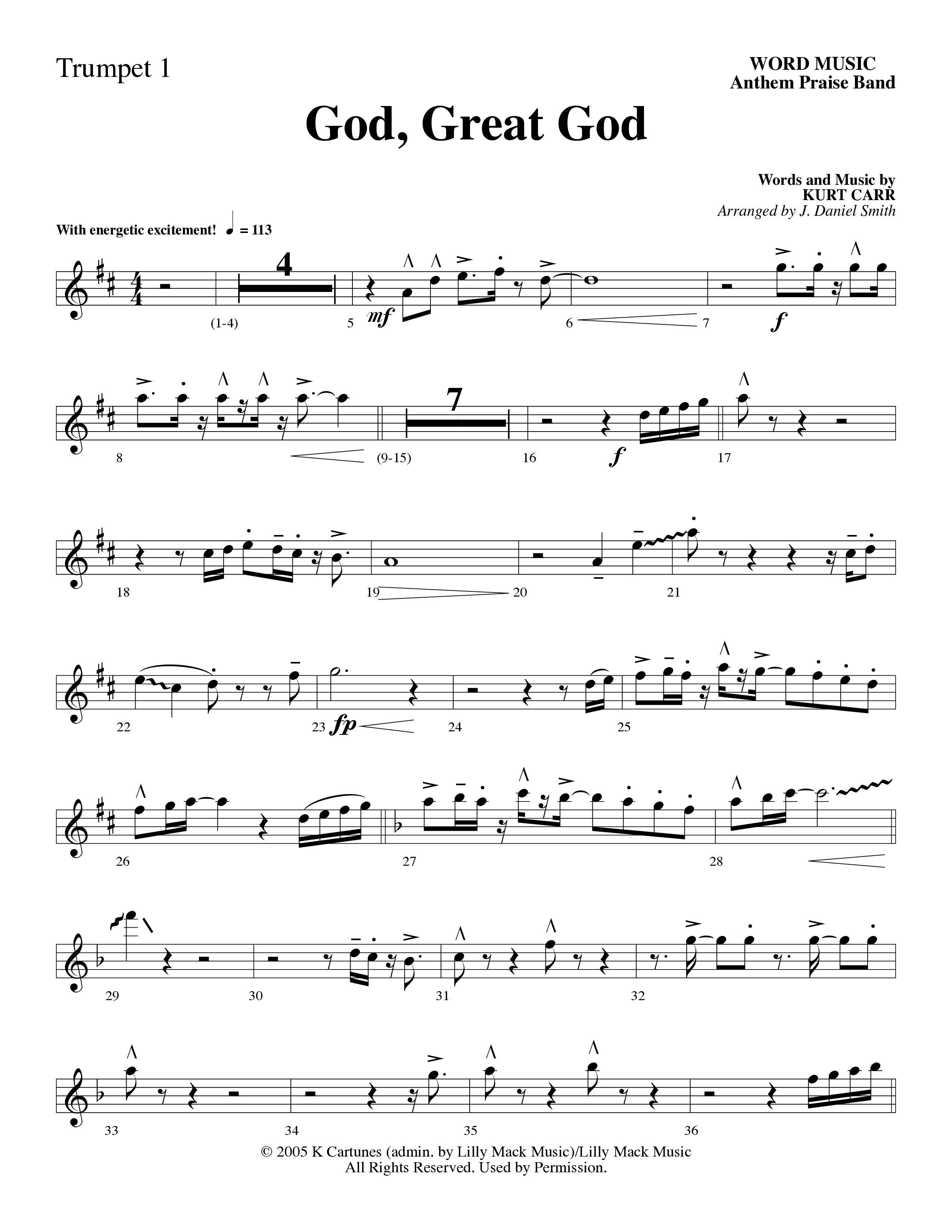 God Great God (Choral Anthem SATB) Trumpet 1 (Word Music Choral / Arr. J. Daniel Smith)