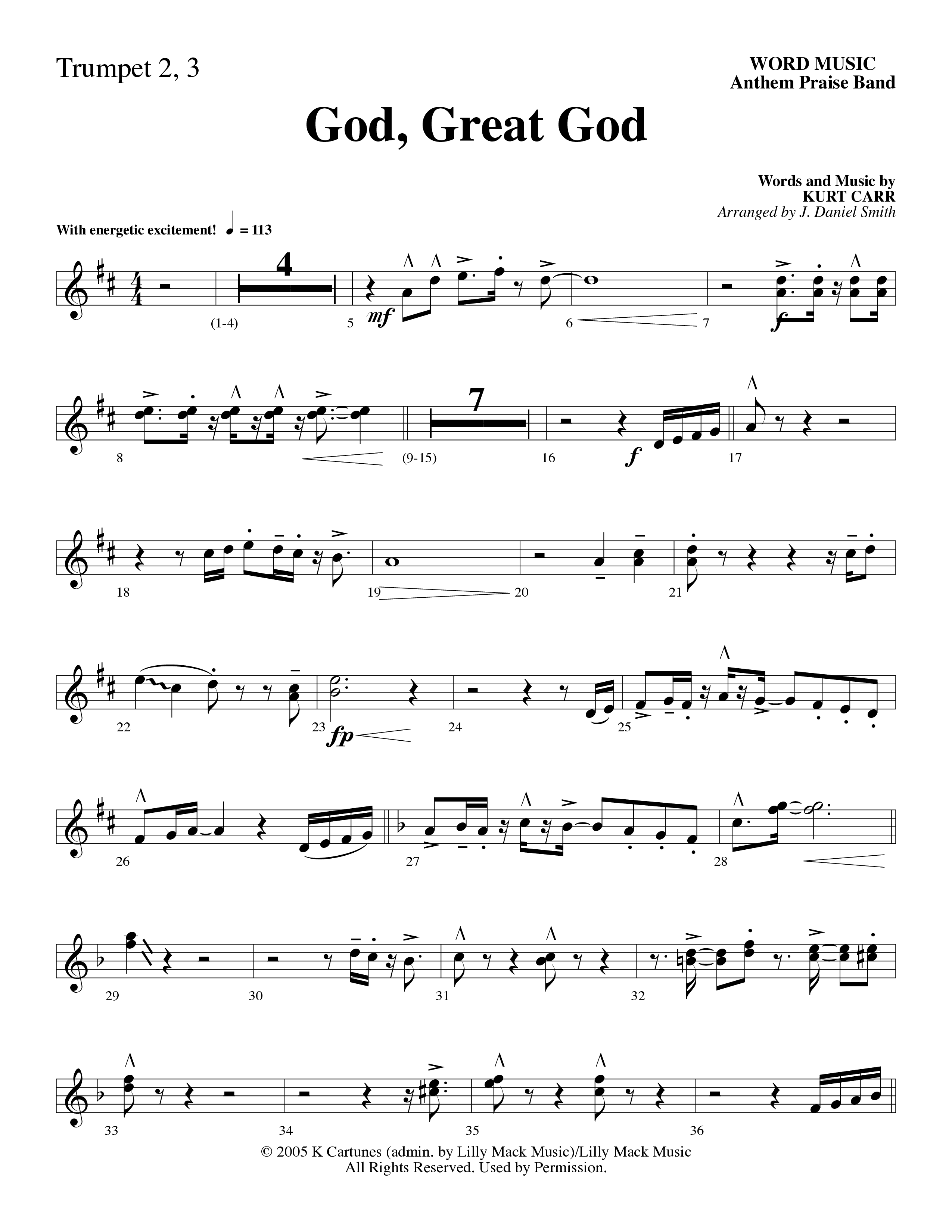 God Great God (Choral Anthem SATB) Trumpet 2/3 (Word Music Choral / Arr. J. Daniel Smith)