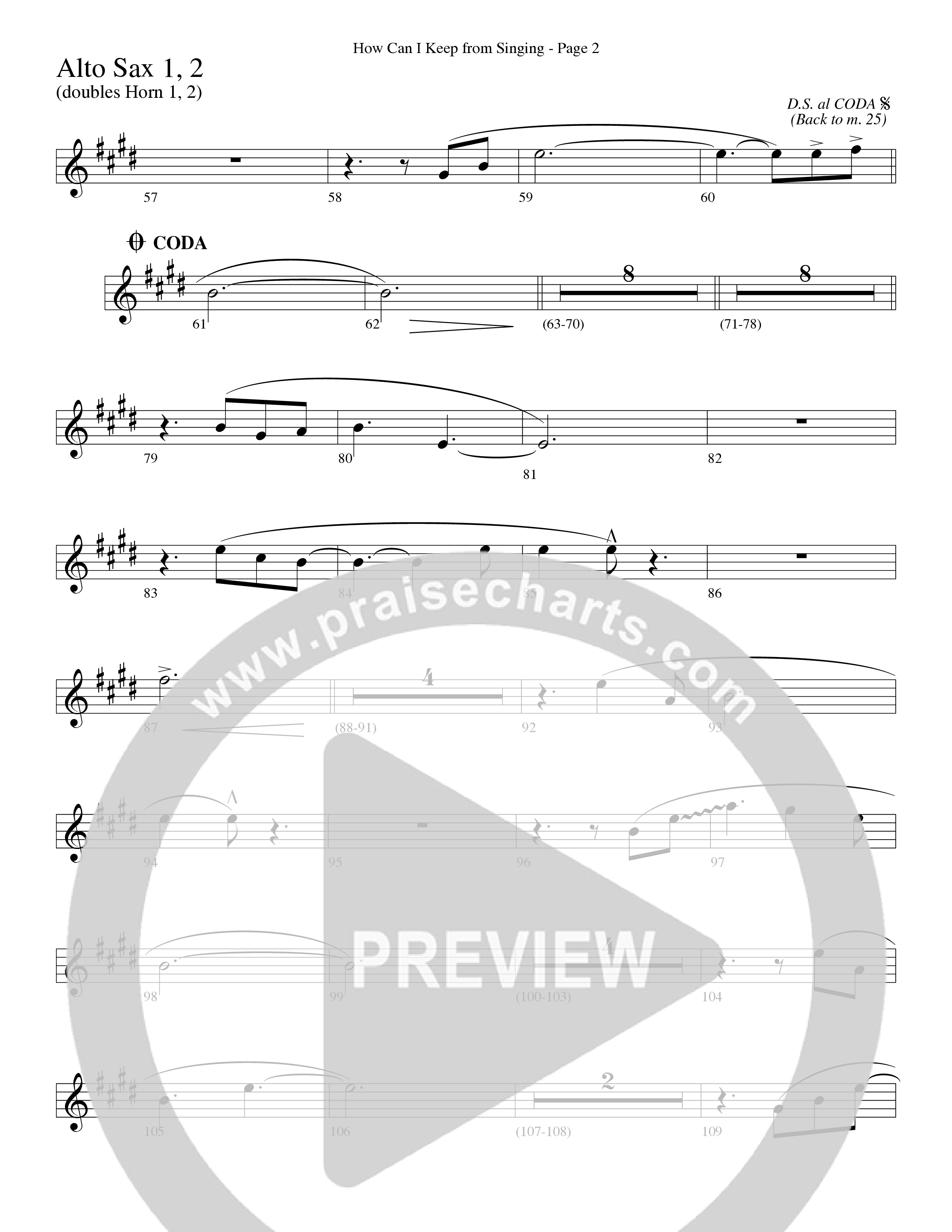 How Can I Keep From Singing (Choral Anthem SATB) Alto Sax 1/2 (Word Music Choral / Arr. Richard Kingsmore)