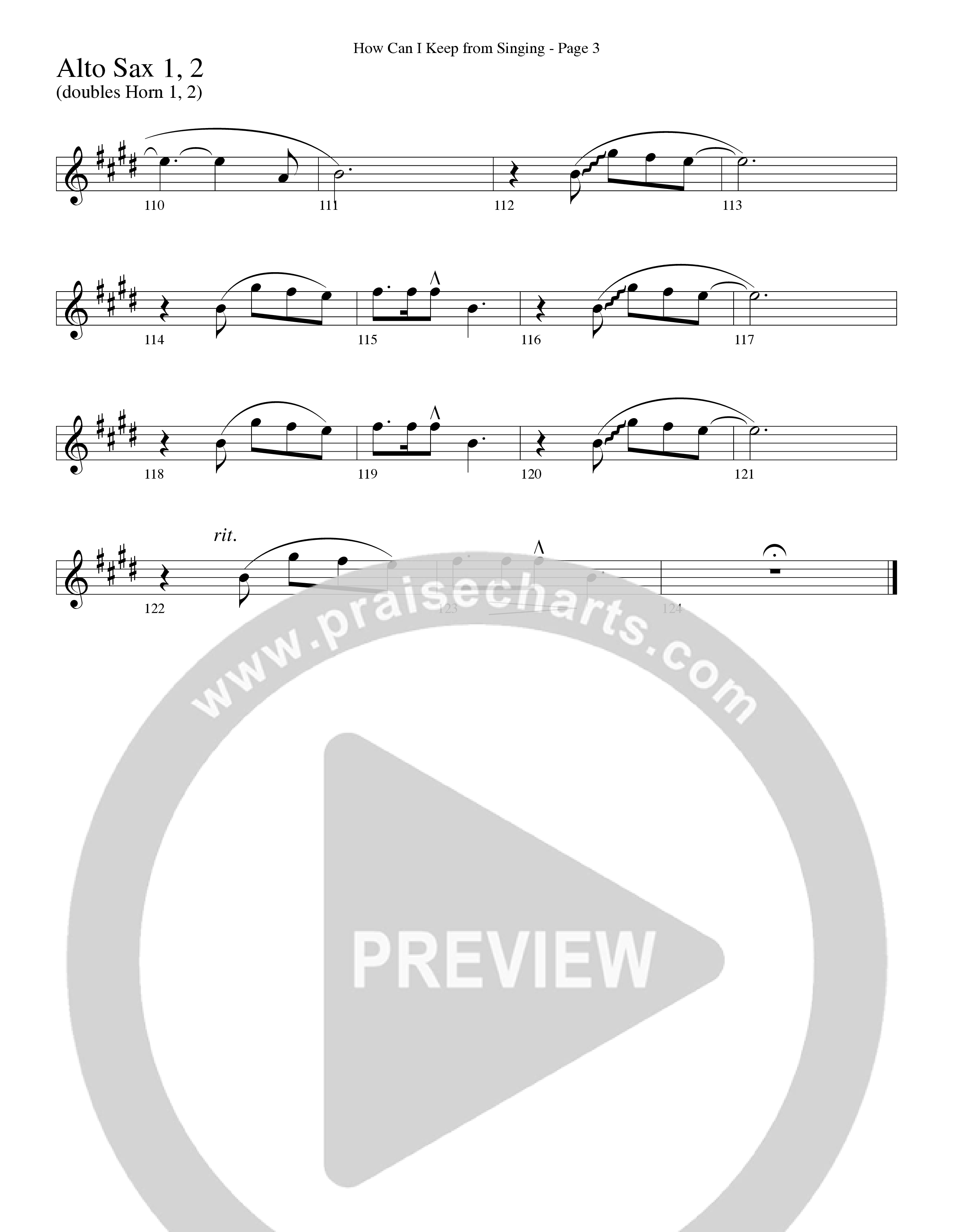 How Can I Keep From Singing (Choral Anthem SATB) Alto Sax 1/2 (Word Music Choral / Arr. Richard Kingsmore)