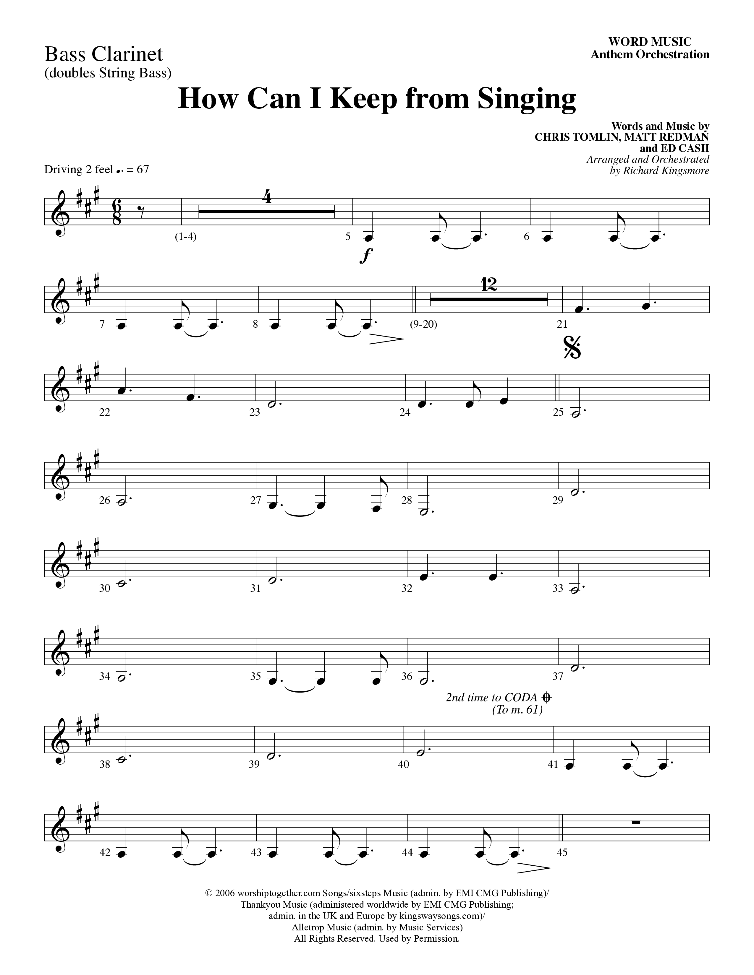 How Can I Keep From Singing (Choral Anthem SATB) Bass Clarinet (Word Music Choral / Arr. Richard Kingsmore)