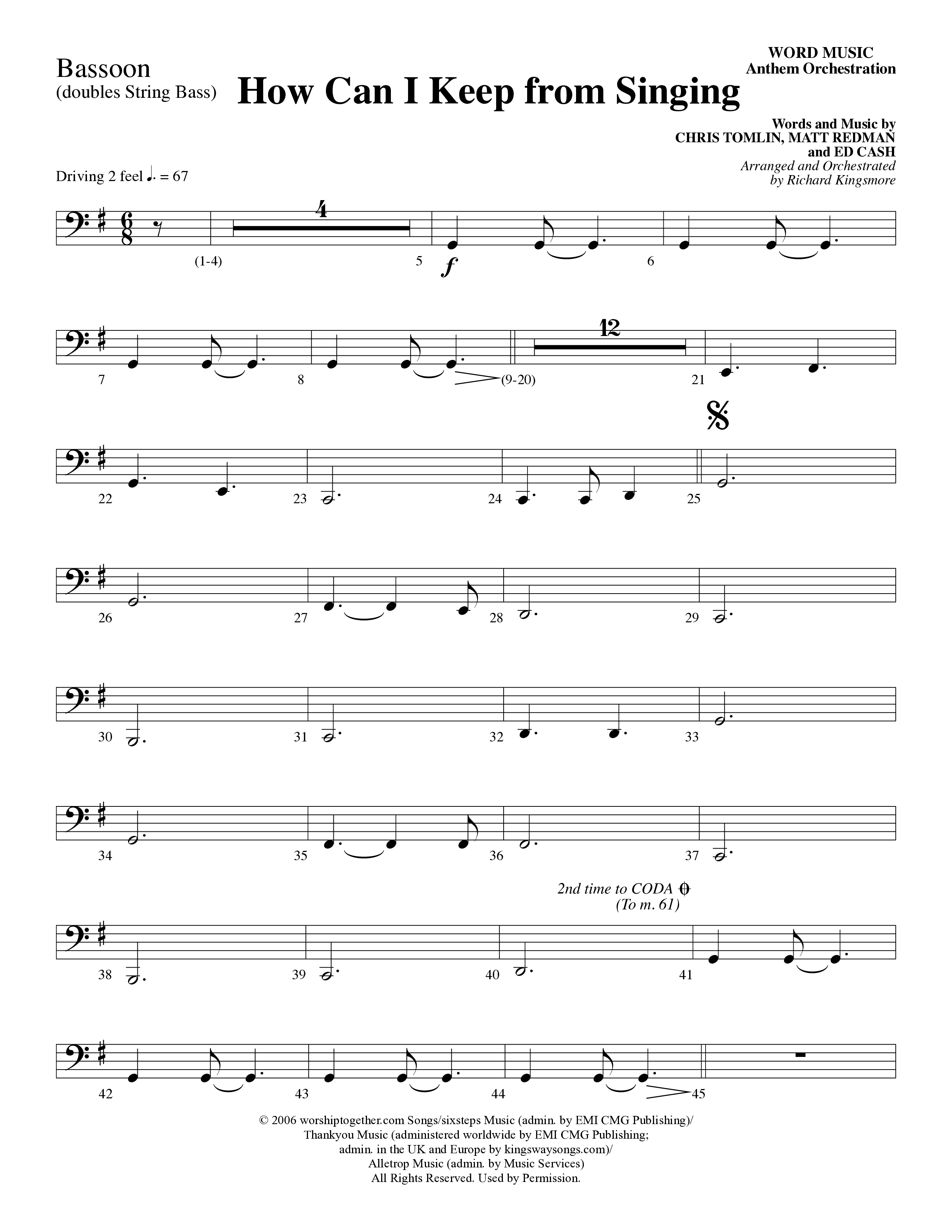 How Can I Keep From Singing (Choral Anthem SATB) Bassoon (Word Music Choral / Arr. Richard Kingsmore)