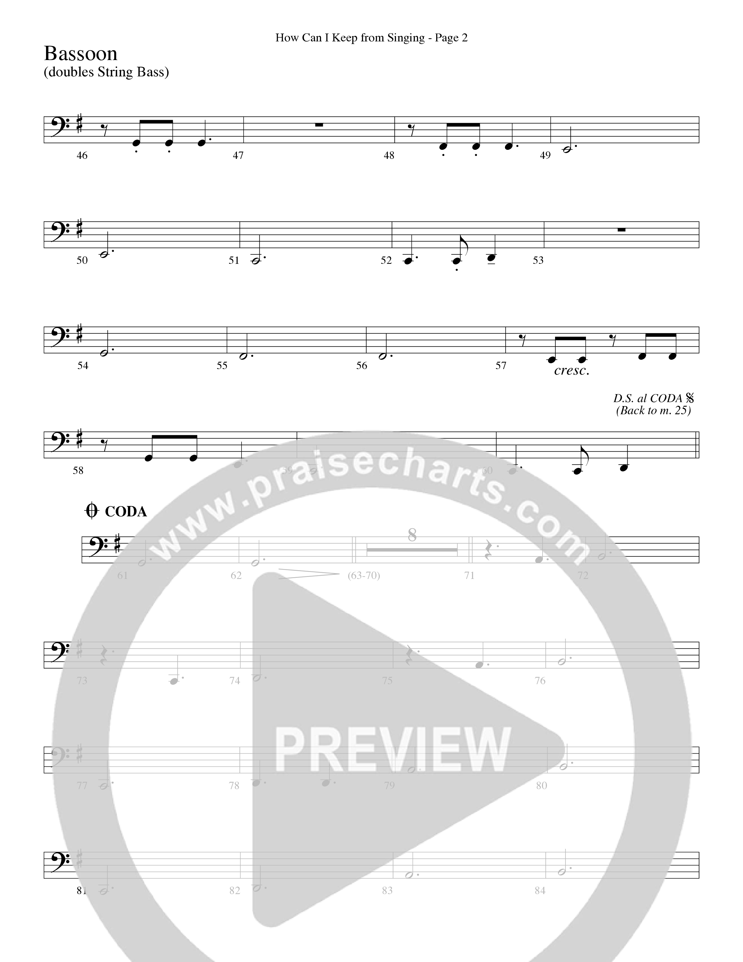 How Can I Keep From Singing (Choral Anthem SATB) Bassoon (Word Music Choral / Arr. Richard Kingsmore)