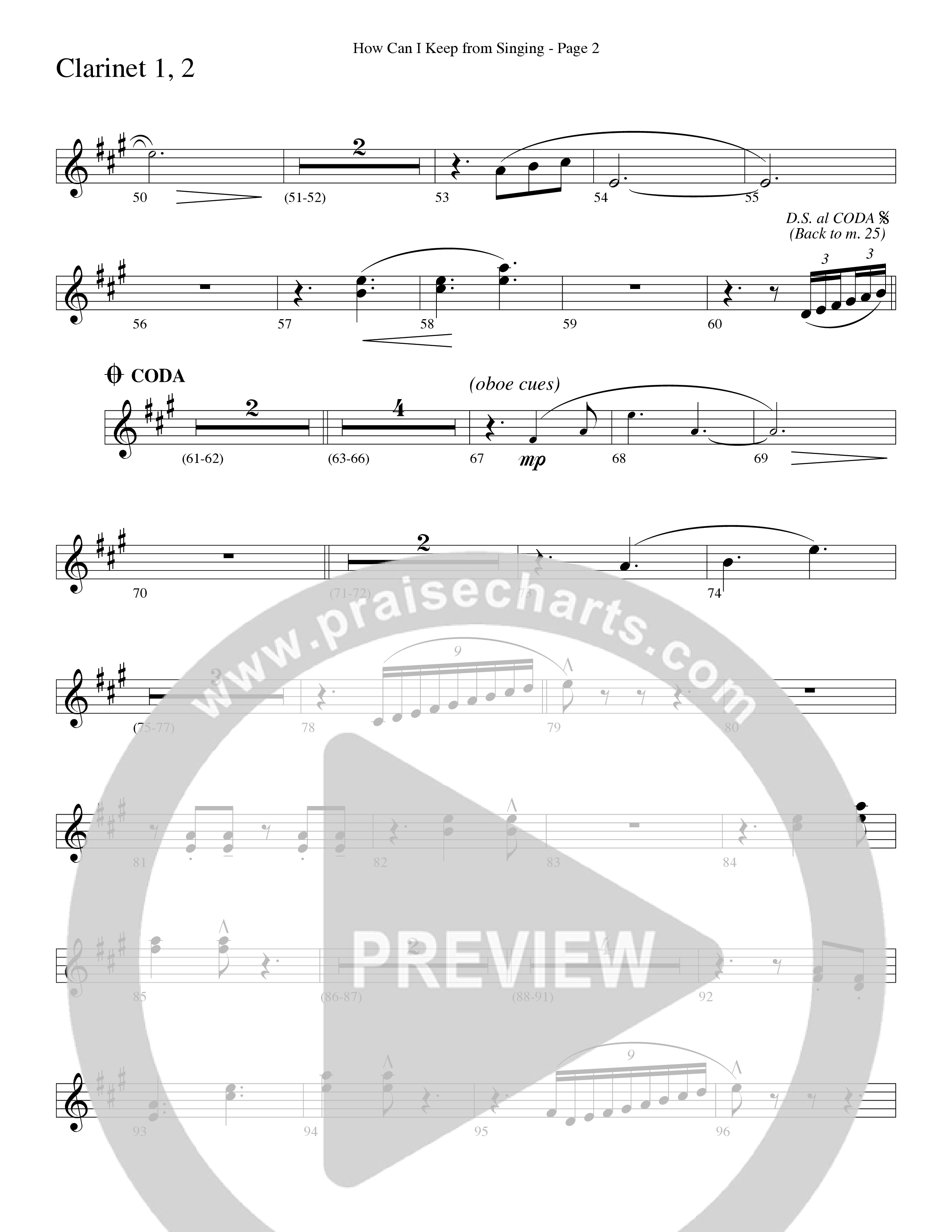How Can I Keep From Singing (Choral Anthem SATB) Clarinet (Word Music Choral / Arr. Richard Kingsmore)