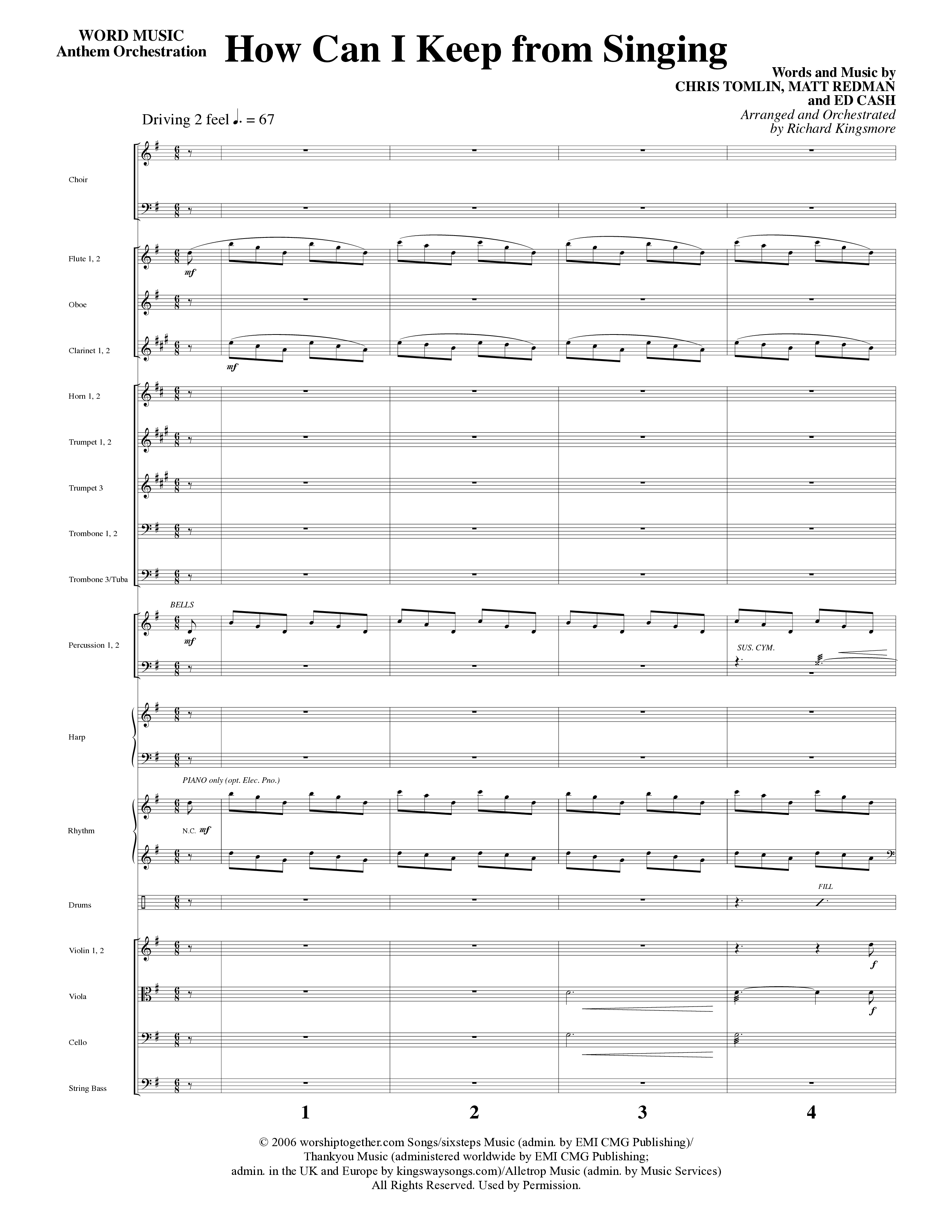 How Can I Keep From Singing (Choral Anthem SATB) Orchestration (Word Music Choral / Arr. Richard Kingsmore)
